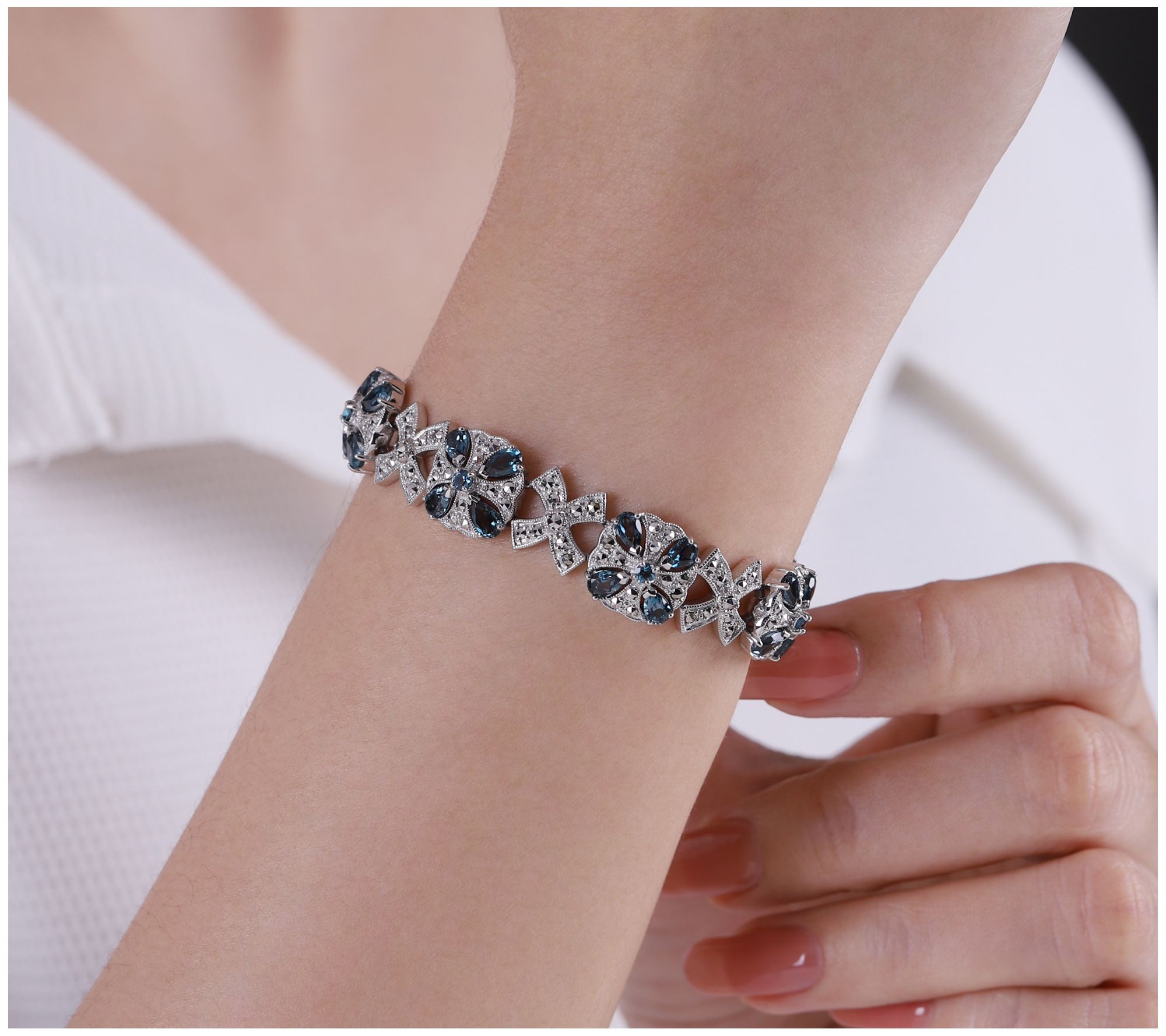 Dallas Prince Sterling Topaz & Chrome MarcasiteBracelet