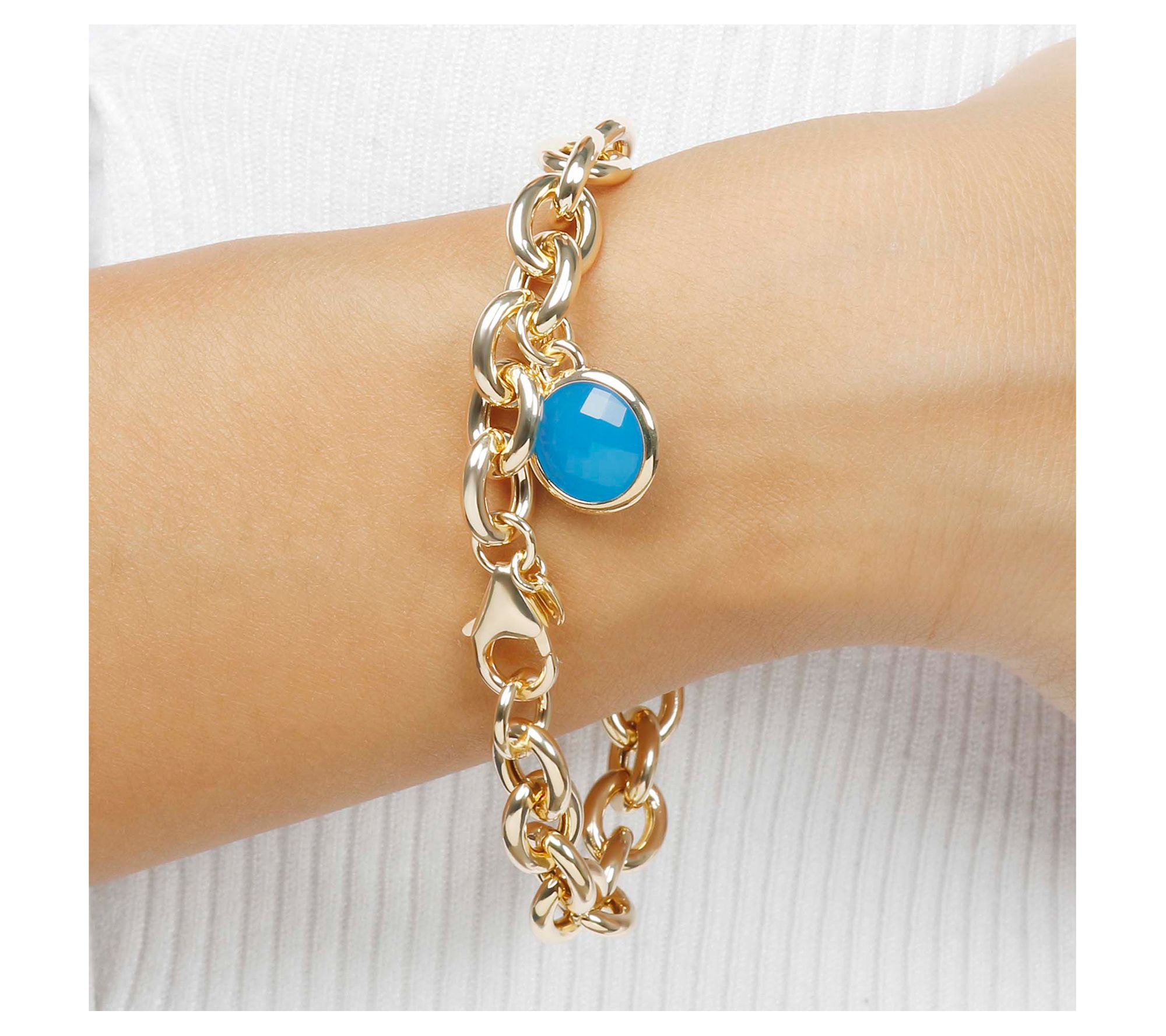 Bronzo Italia Gemstone Charm Rolo Link Bracelet