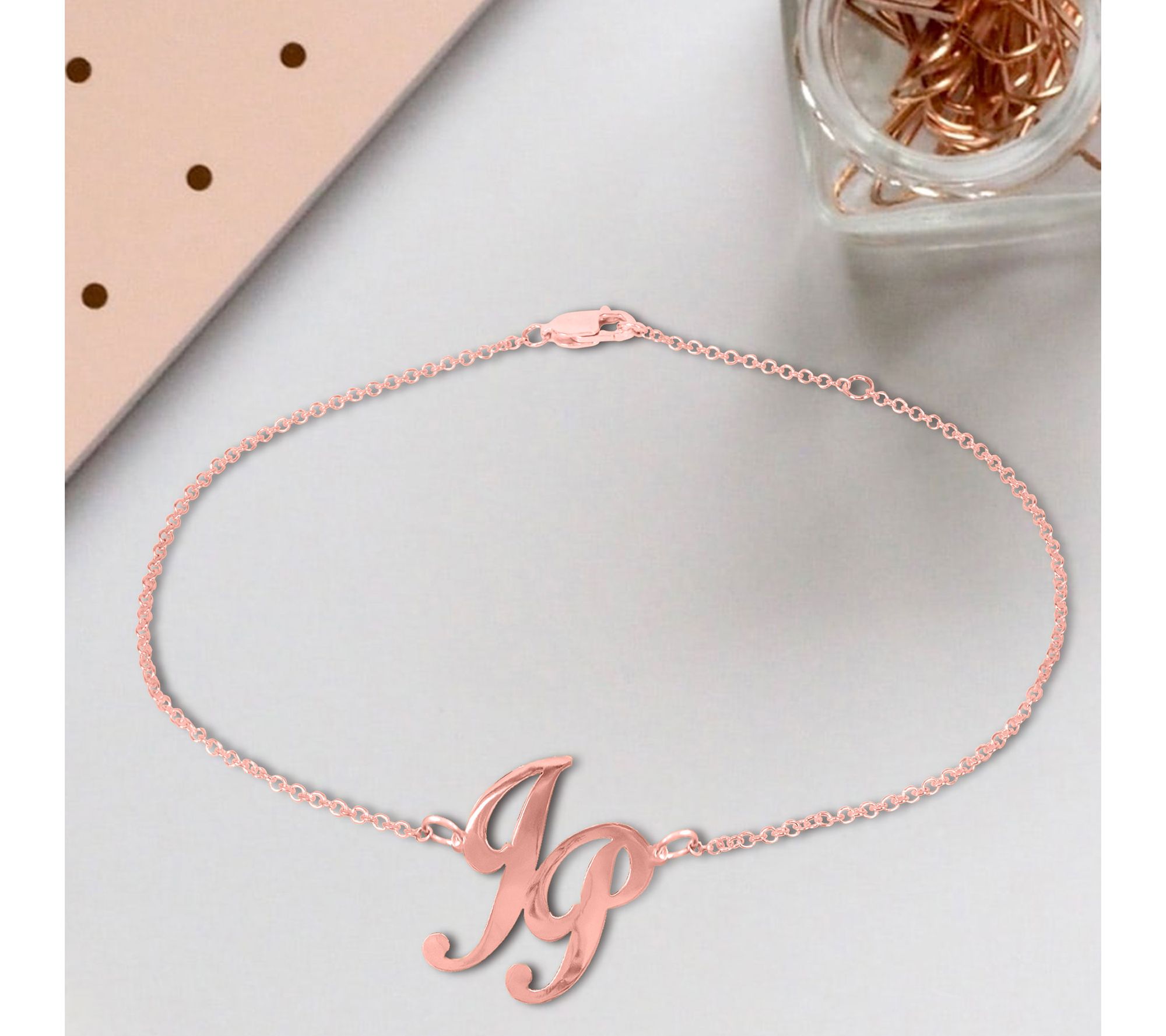 14K Rose Plated Sterling Personalized Monogram Ankle Bracelet