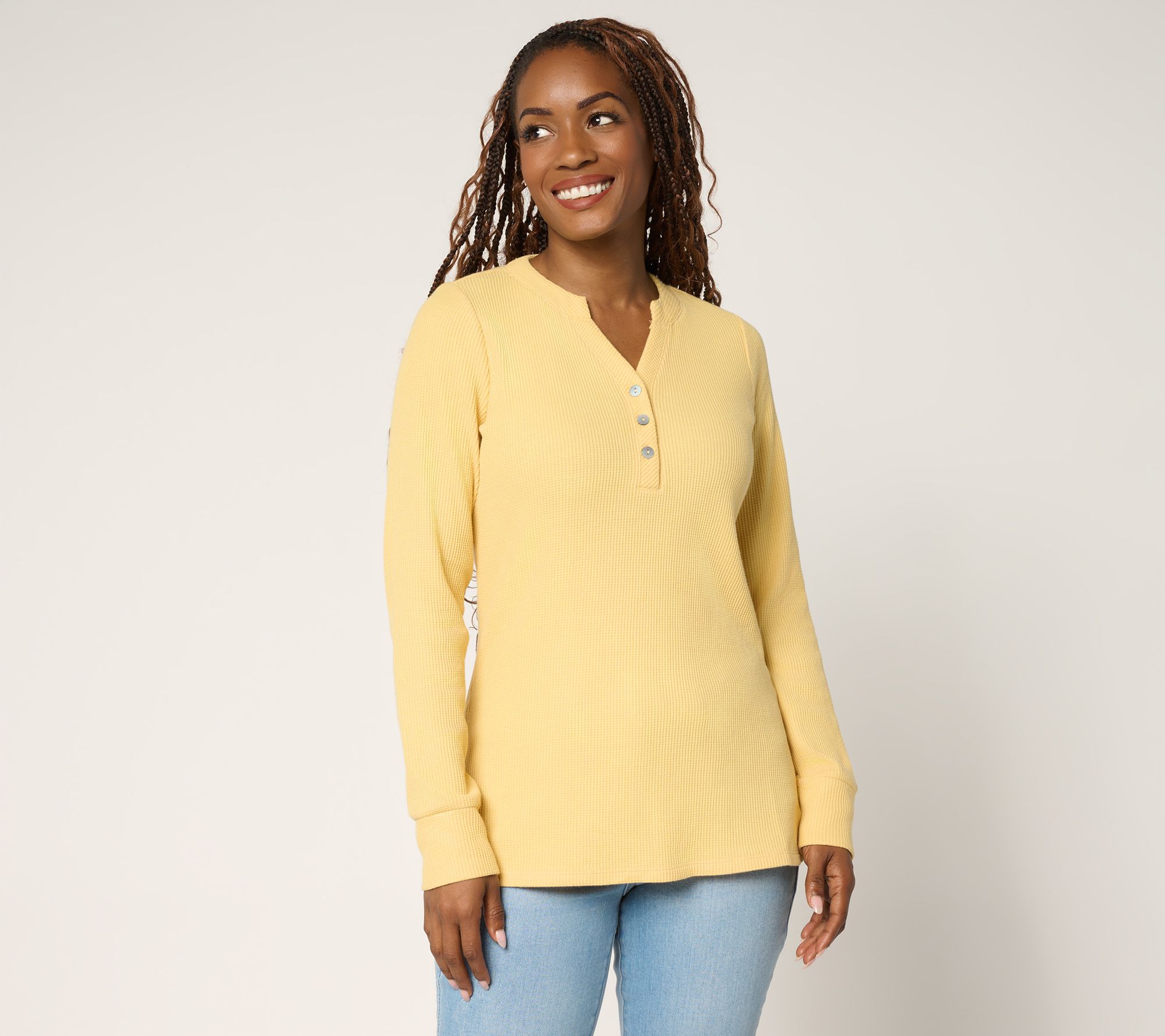 Belle by Kim Gravel Micro Waffle Layering Henley