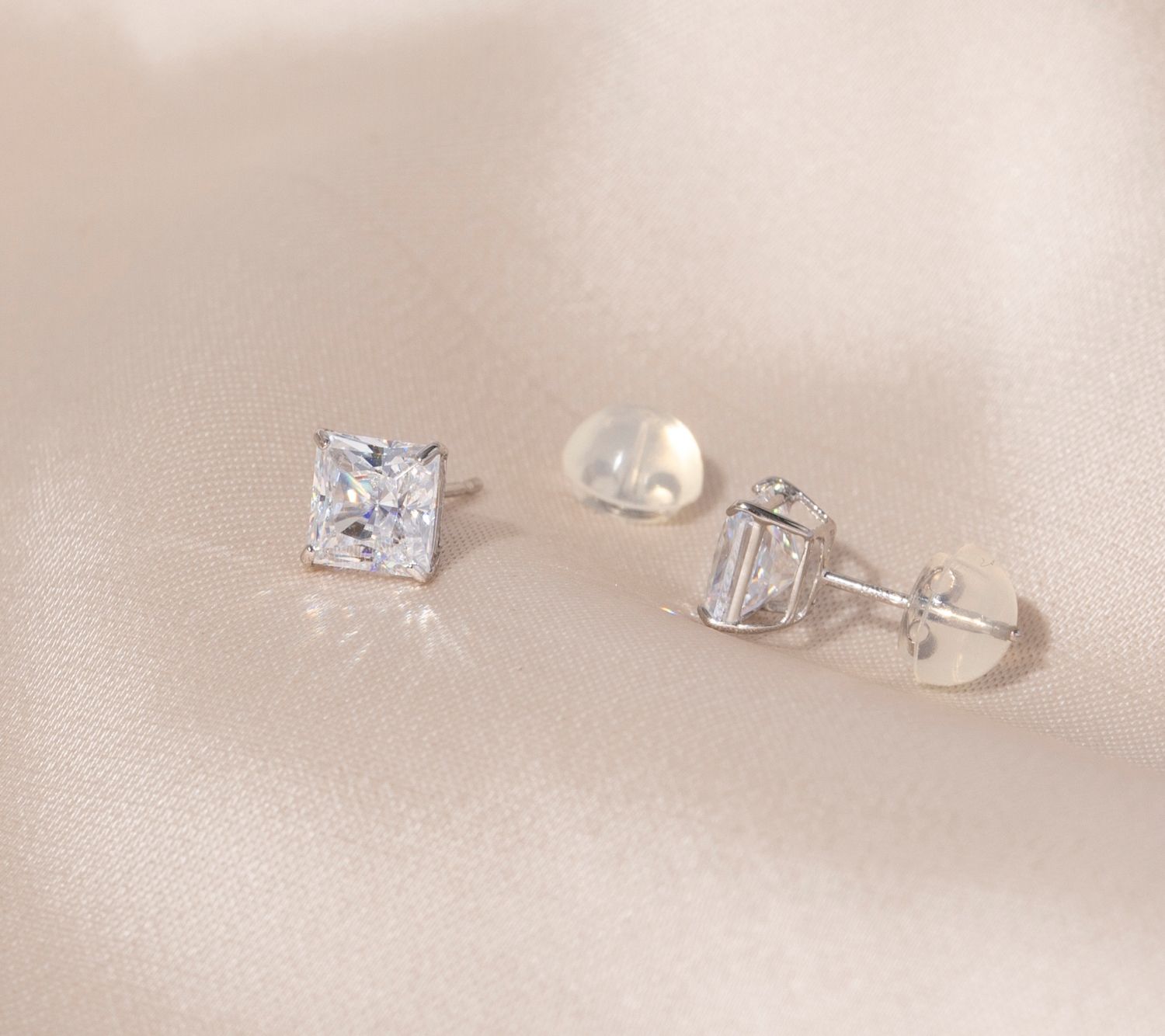 Diamonique 1.40 cttw Princess Cut Stud Earrings, 14K Gold