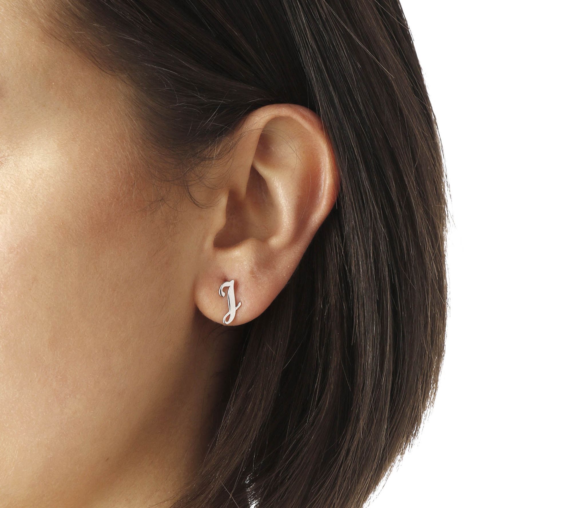 Italian Silver Polished Initial Stud Earrings Serling Silver