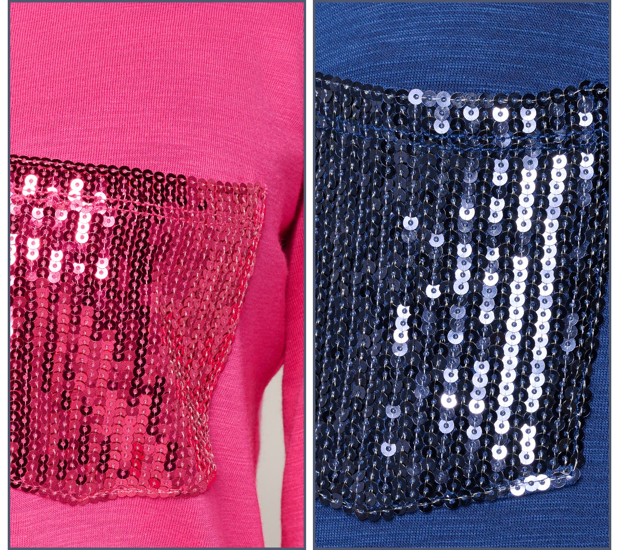 Quacker Factory Set of 2 Sequin Pocket 3/4 Sleeve Tops