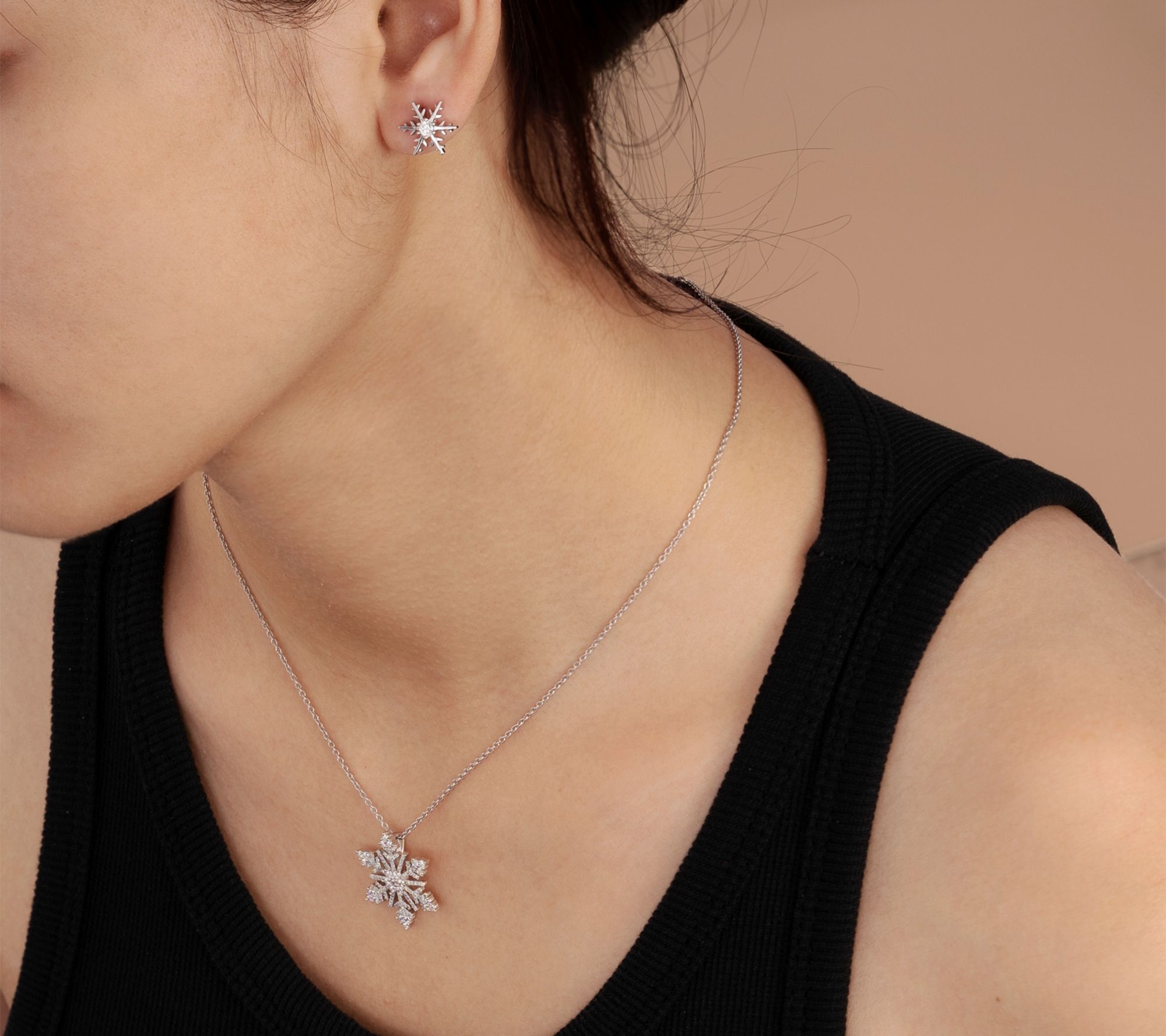 Diamonique Snowflake Necklace & Earrings Gift Set, Sterling