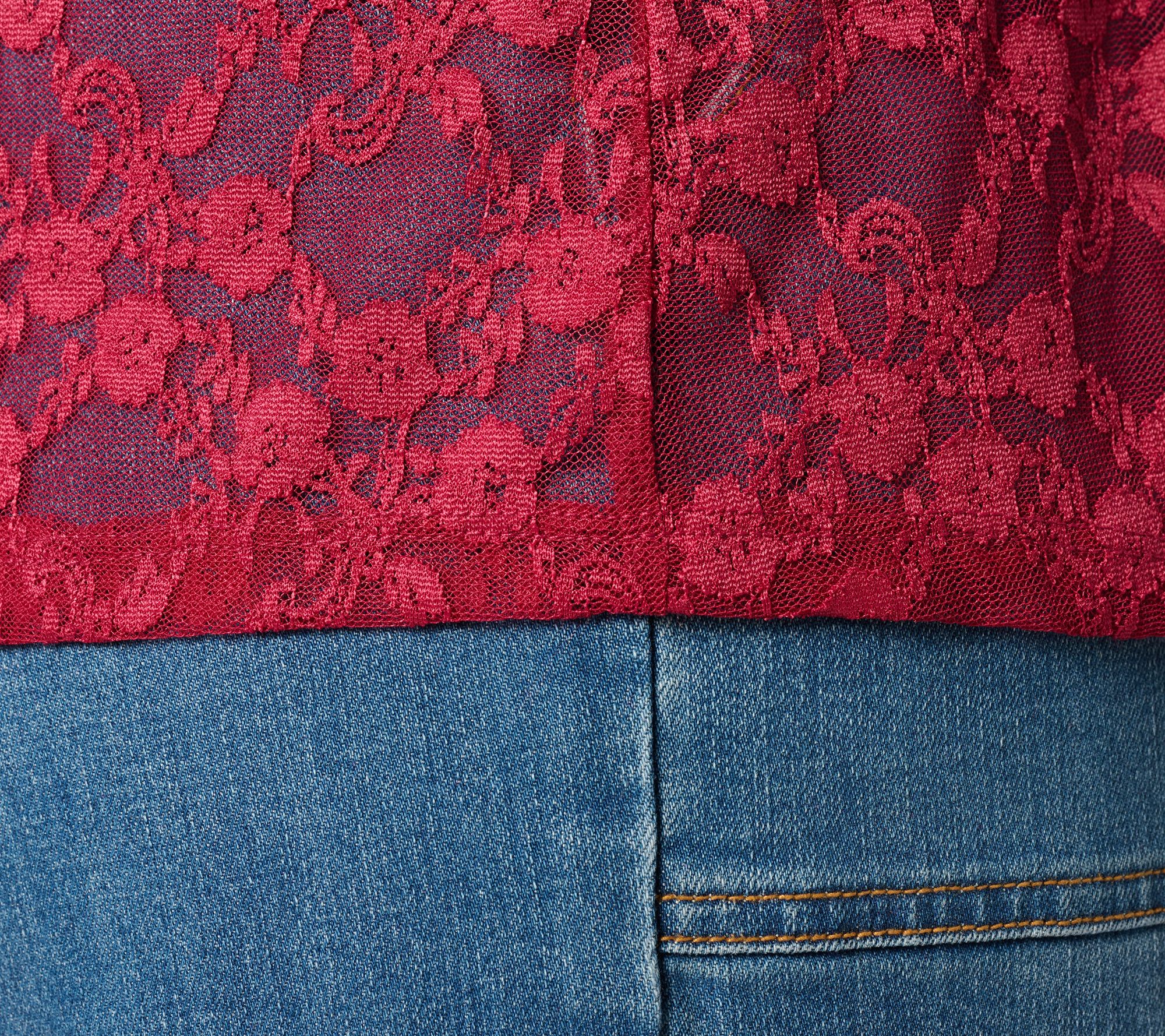 LOGO Layers by Lori Goldstein Stretch Lace Long Sleeve Top