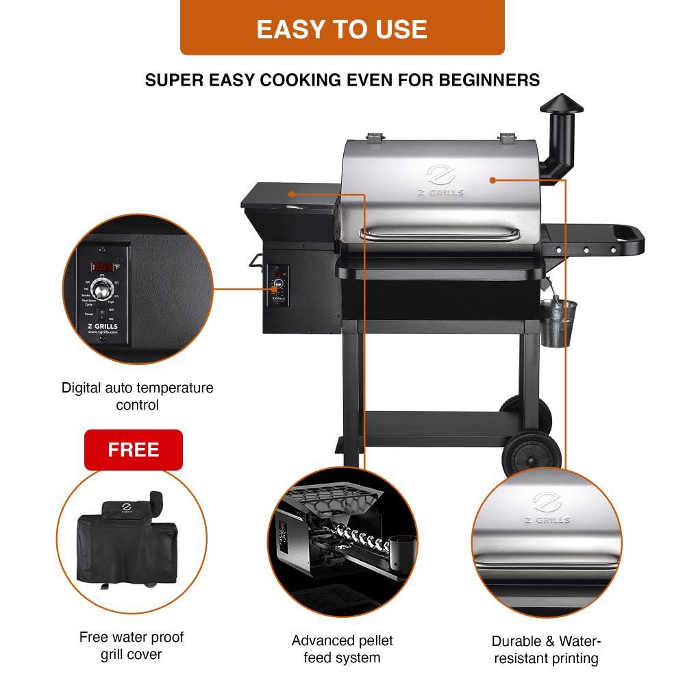 Z Grills 1060 Sq in Pellet Grill and Smoker, Stainless Steel | ZPG-10002B2E