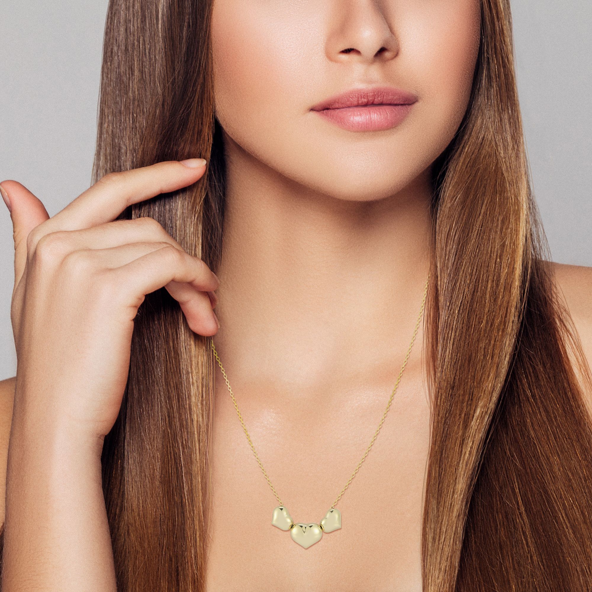 Italian Gold Triple-Heart Station Necklace, 14K