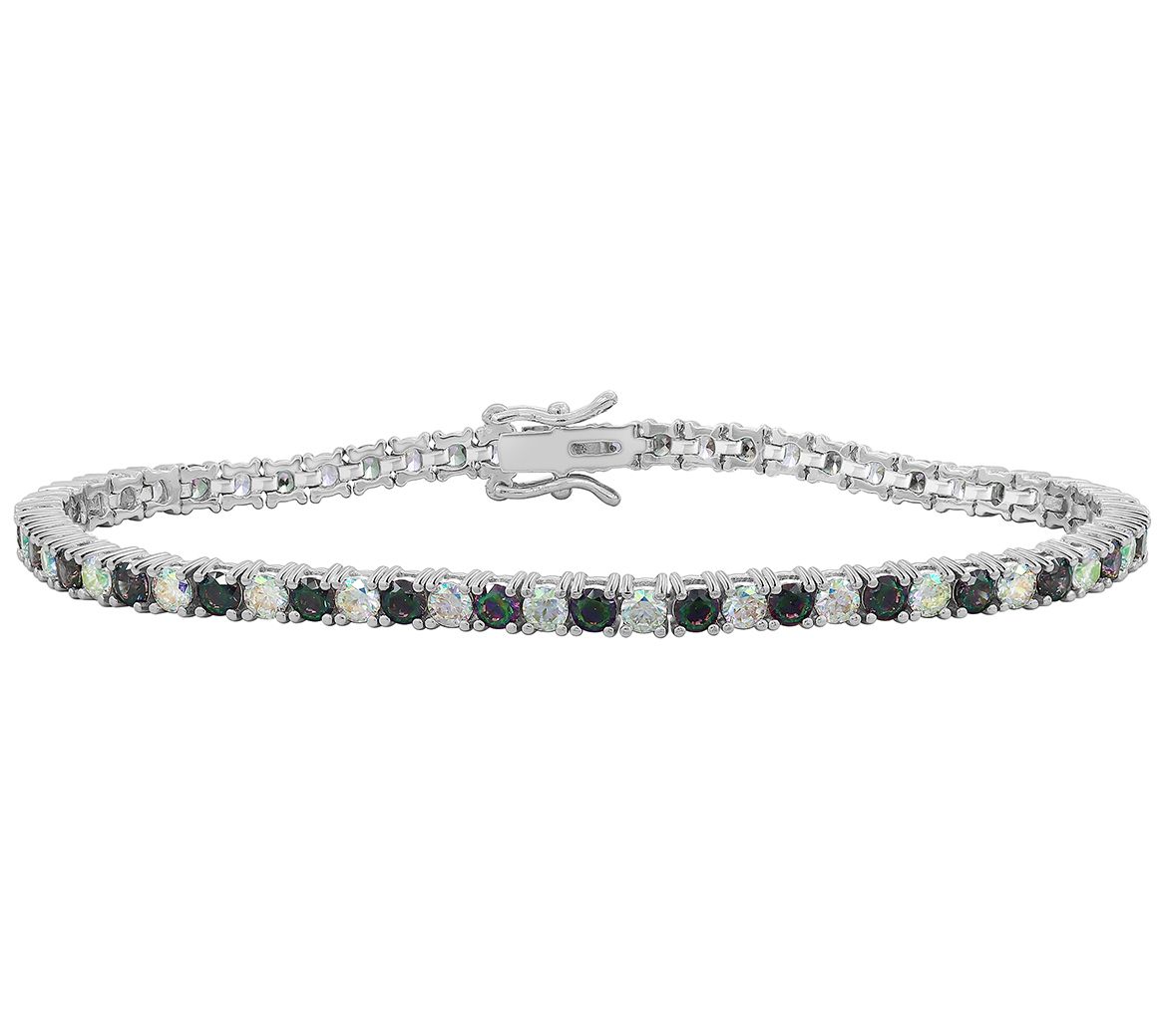 Diamonique Clear & Black Aurora Borealis Tennis Bracelet Sterling Silver