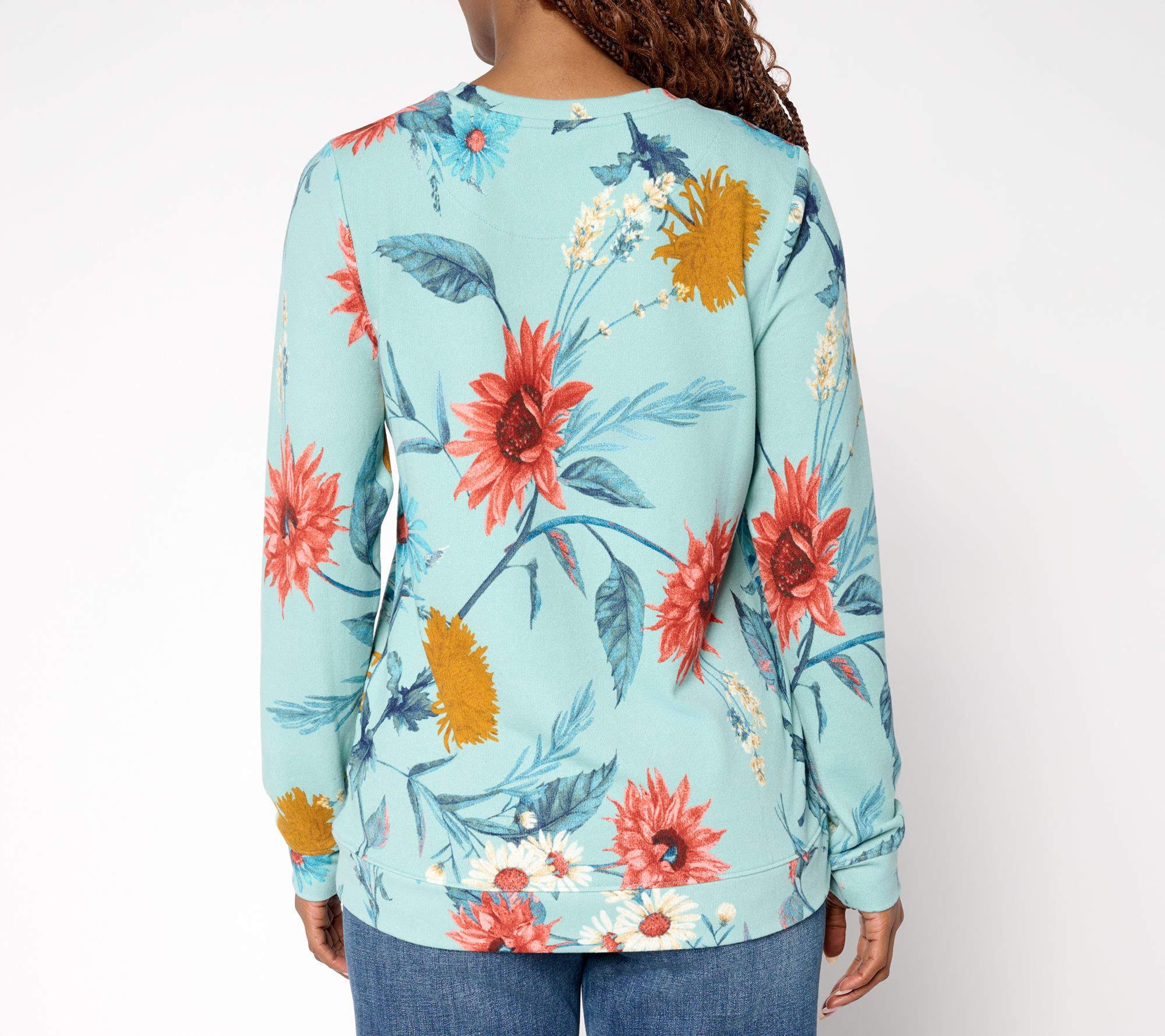 Denim & Co. Printed Heavenly Jersey Round Neck Long Sleeve Pullover