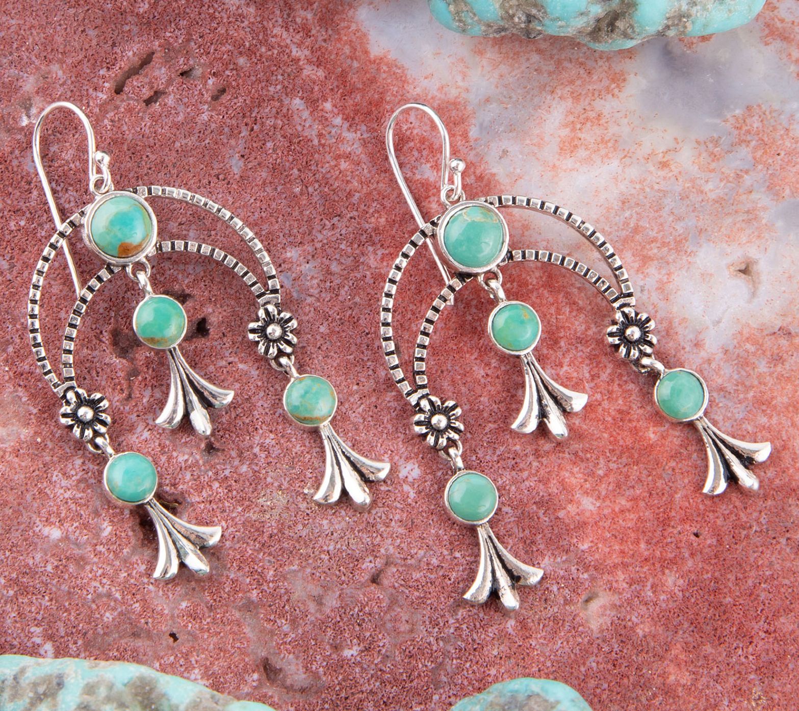 Barse Artisan Crafted Sterling Floral Blue Turquoise Earrings