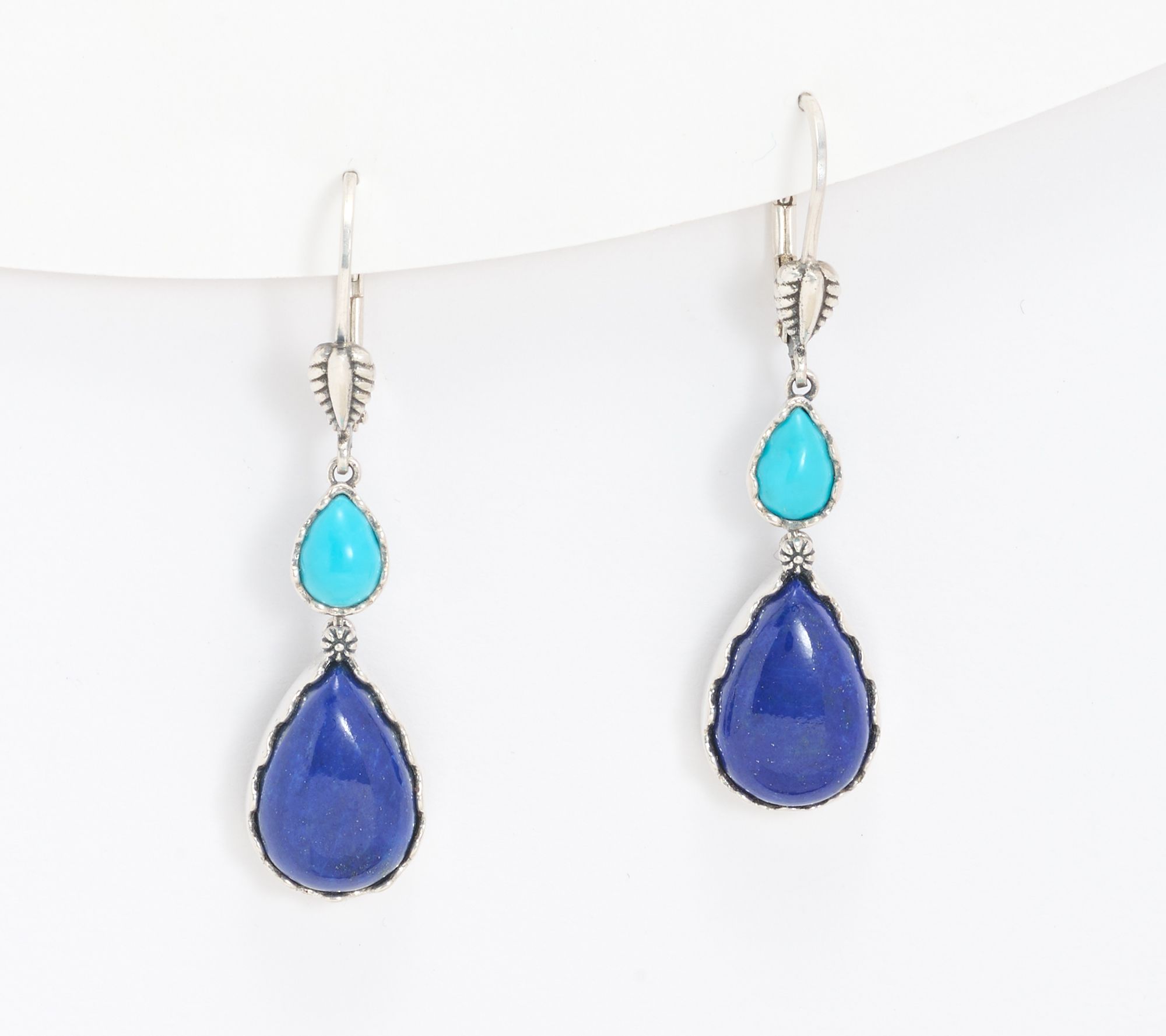 American West Sterling Double Pear Gemstone Lever Back Earrings