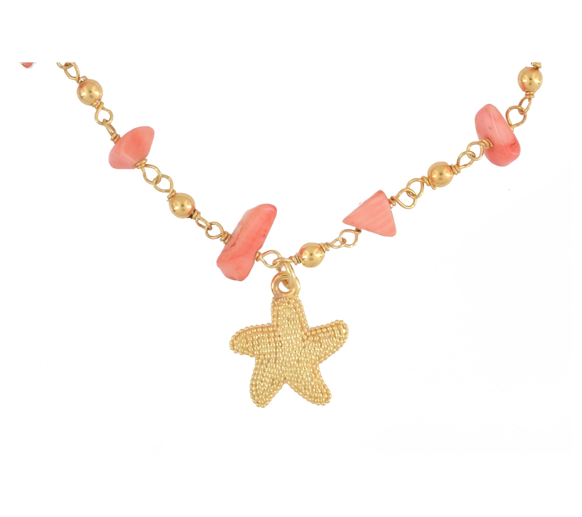 14K Gold Plated Pink Coral Star Fish Charm Bracelet
