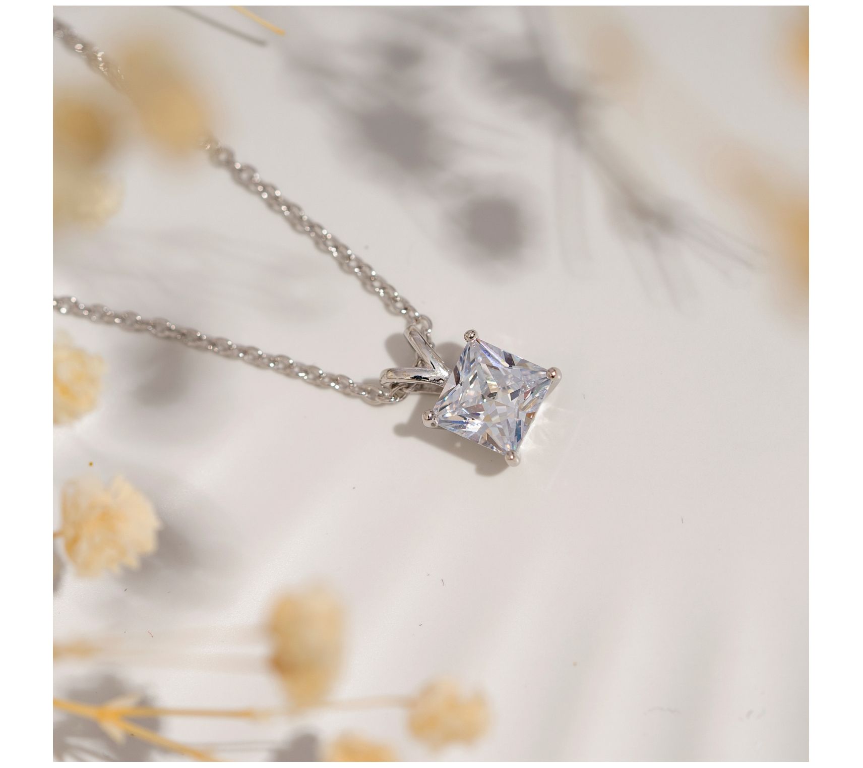 Diamonique Sterling 2.00 cttw Princess-Cut Solitare Necklace