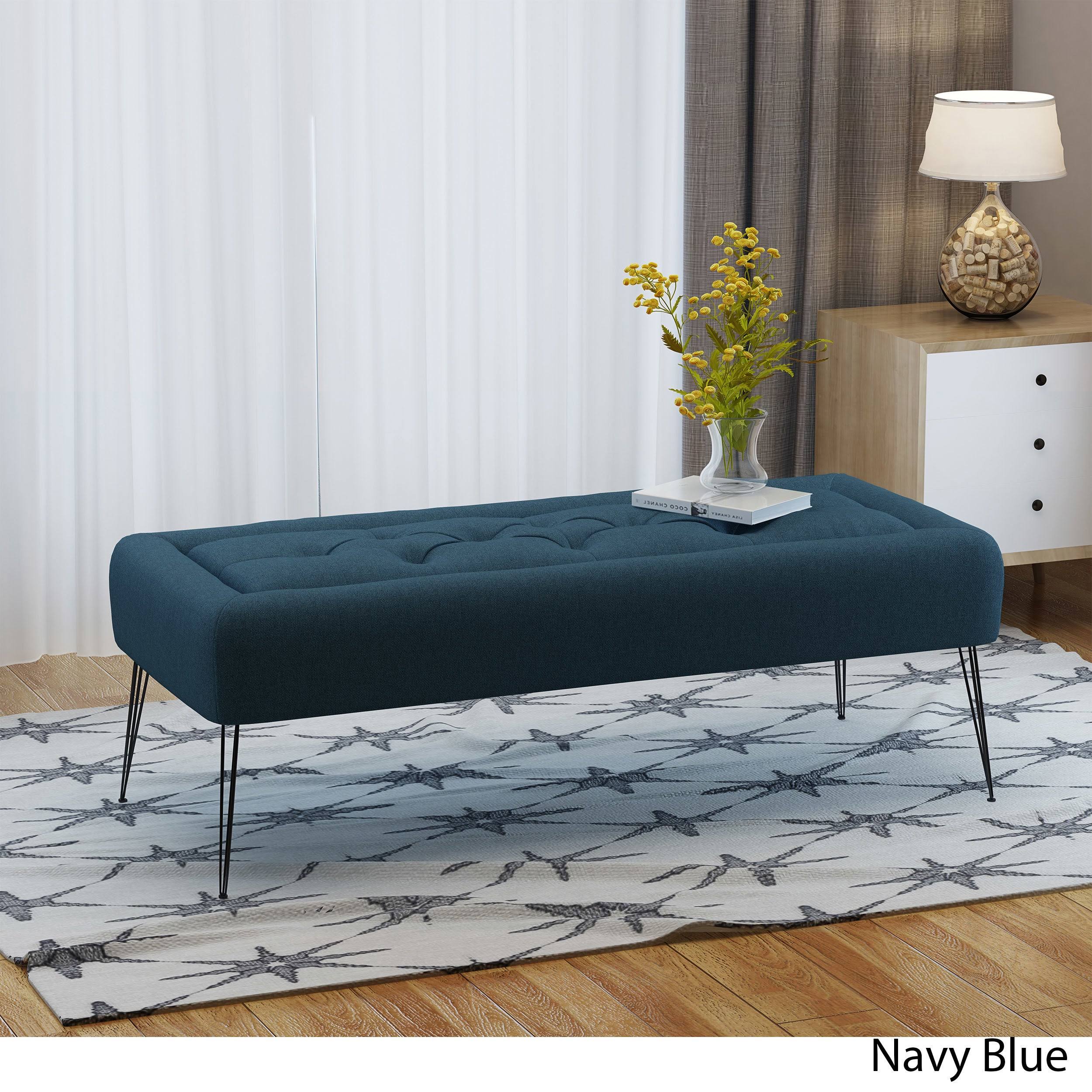 Christopher Knight Home Zyler Rectangle Tufted Fabric Ottoman Bench by, Blue