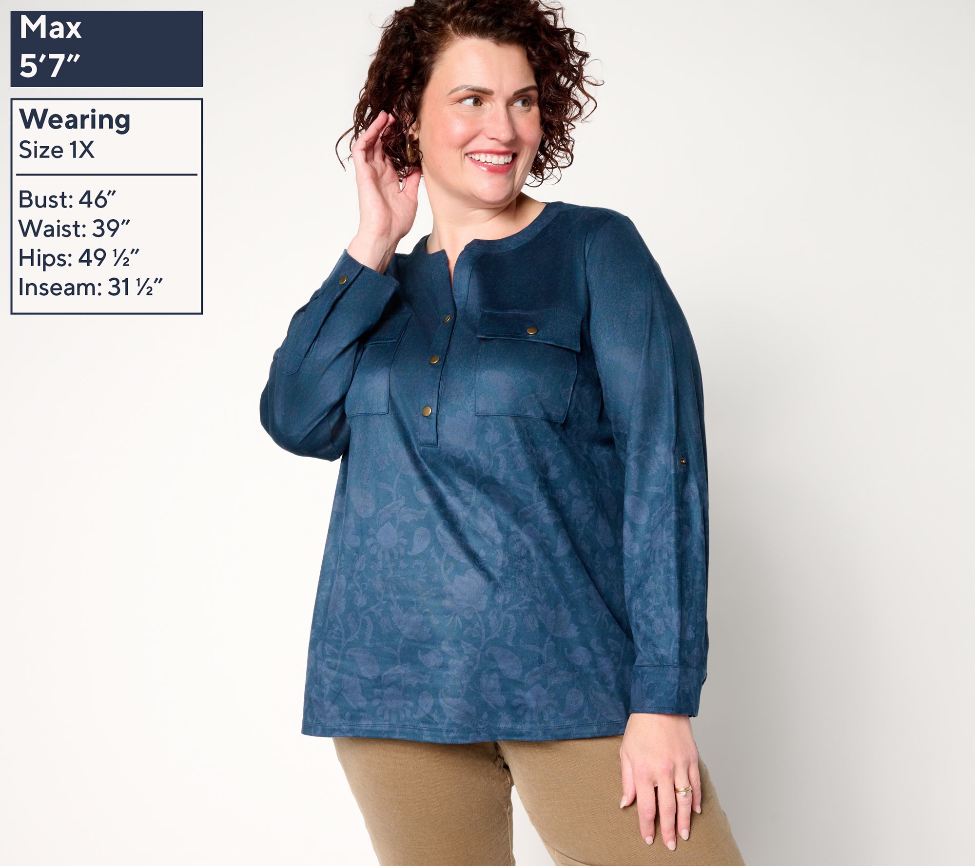 Belle Boho by Kim Gravel Persuede Me Snappy Shadow Henley Top