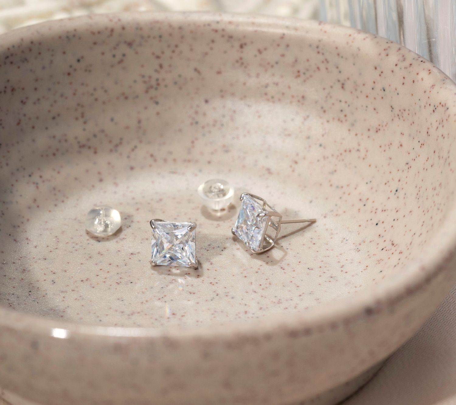 Diamonique 3.00 cttw Princess-Cut Stud Earrings, 14K Gold