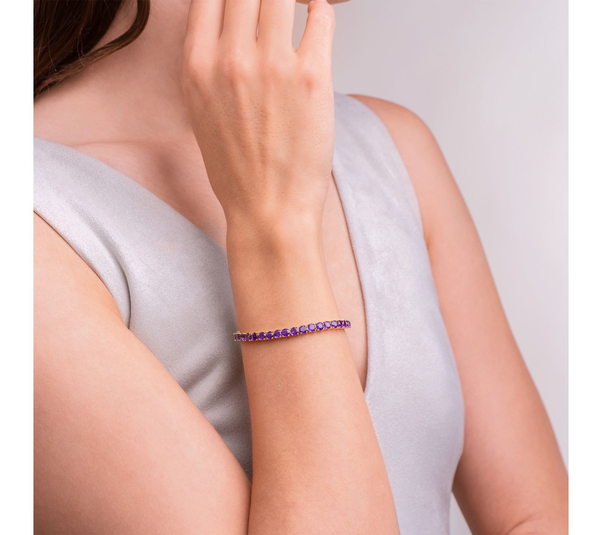 Affinity Gems Amethyst Tennis Bracelet, 18K Gold Plated