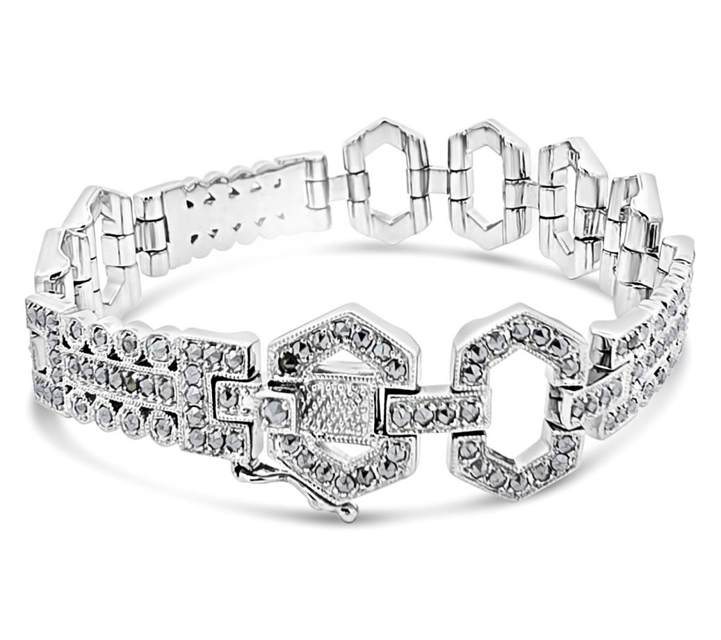 Dallas Prince Sterling Chrome Marcasite Fancy Link Bracelet