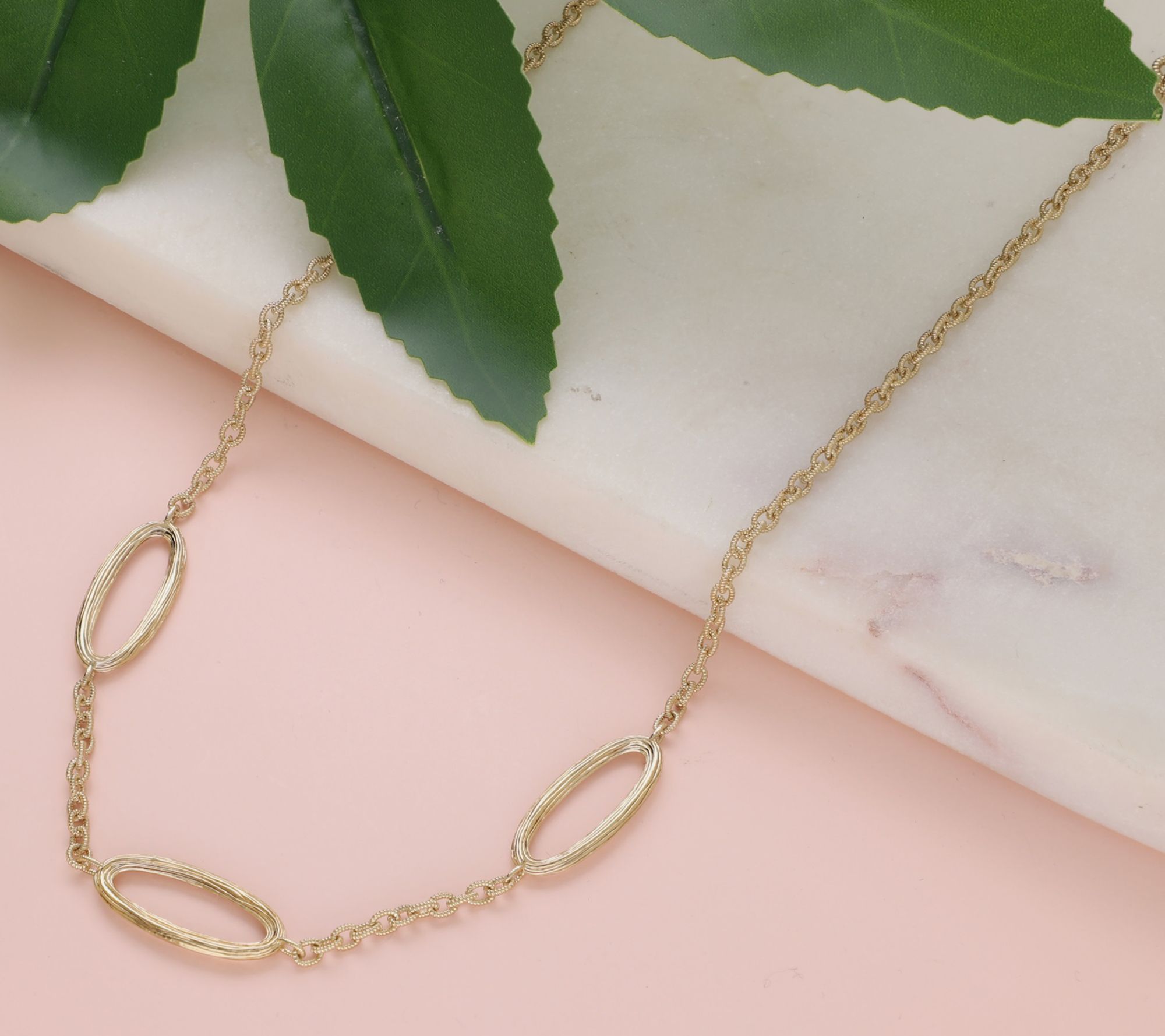 Ariva 18K Gold Clad Silk Textured Oval StationNecklace