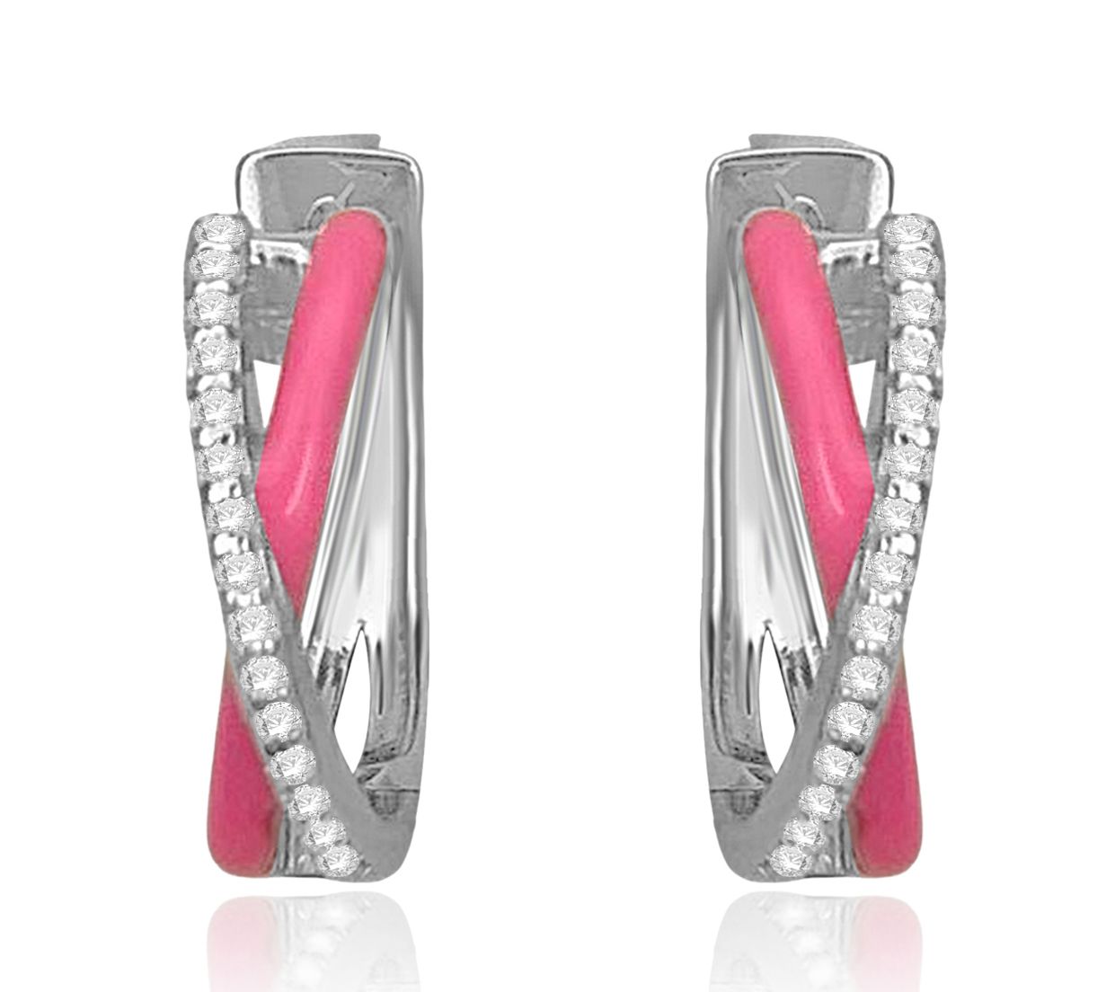 Accents by Affinity Enamel Diamond Hoop Earrings, Sterling