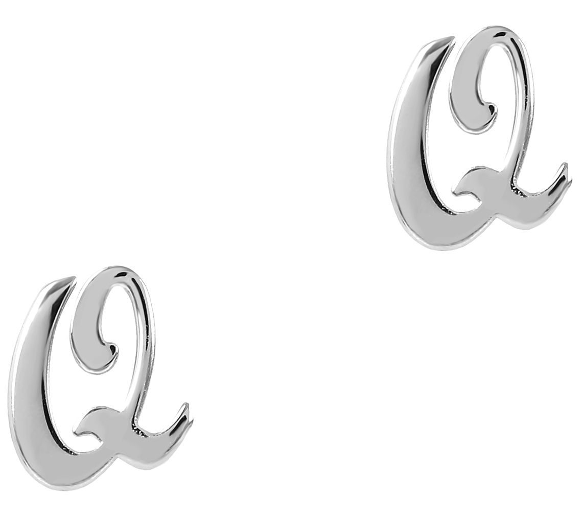 Italian Silver Polished Initial Stud Earrings Serling Silver