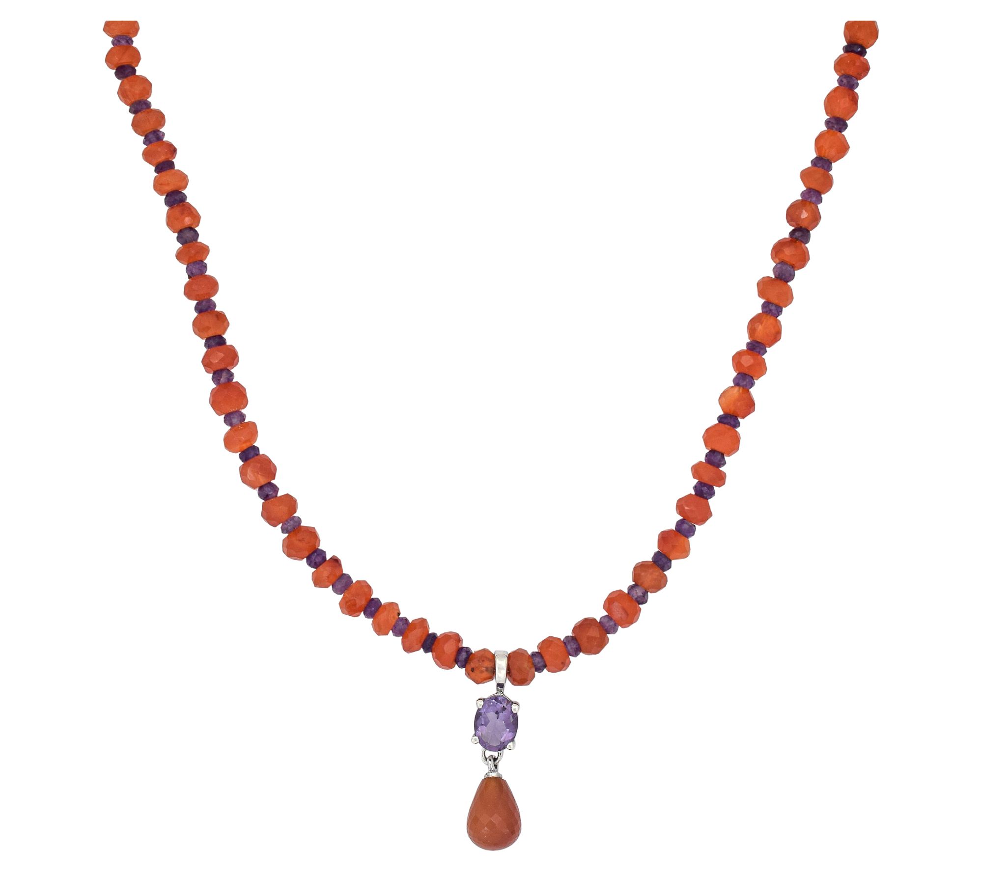 Affinity Gems Carnelian & Amethyst Necklace, Sterling Silver