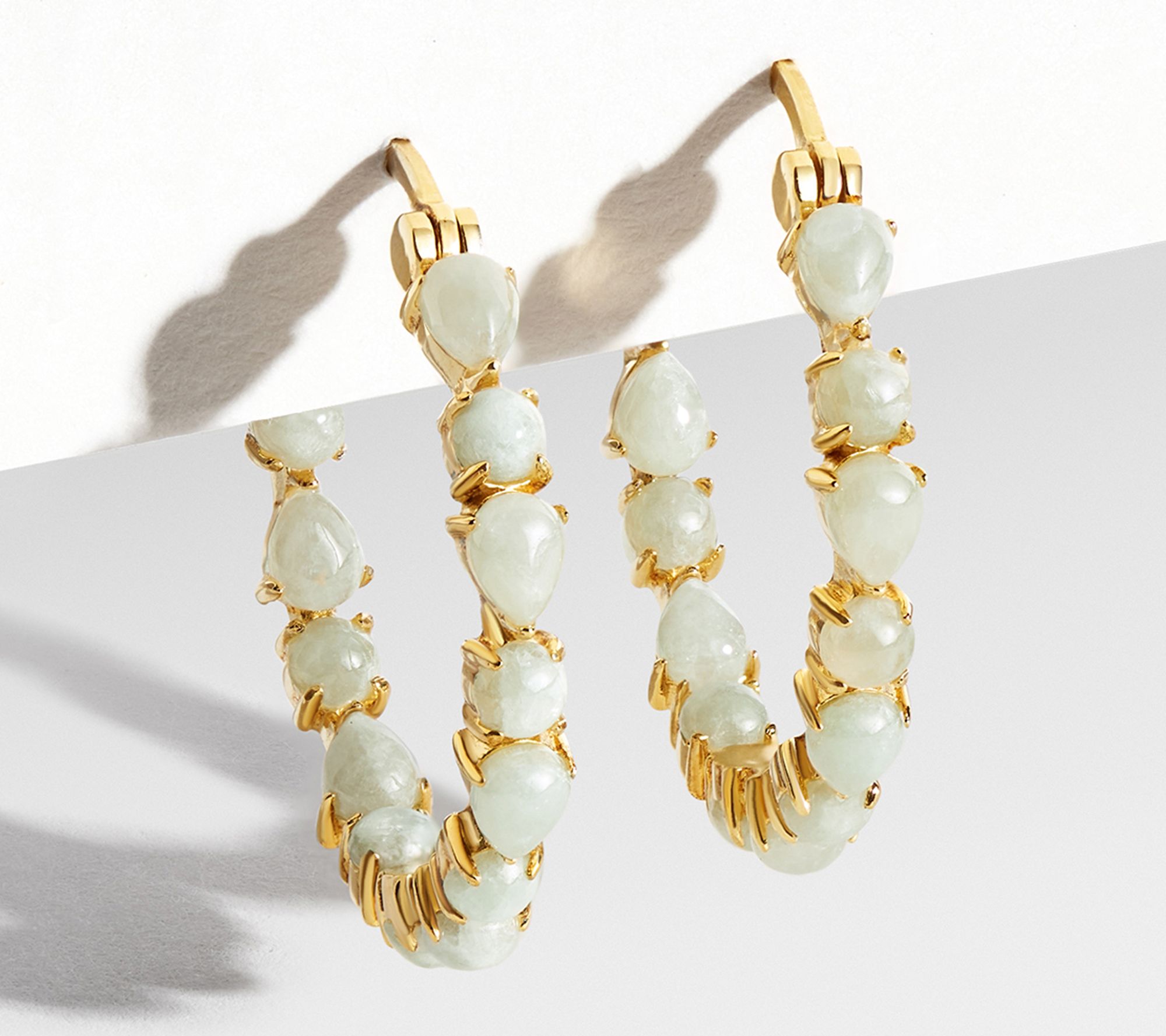 Dynasty Jade Pear & Round 25mm Hoop Earrings, 18K Gold Plated