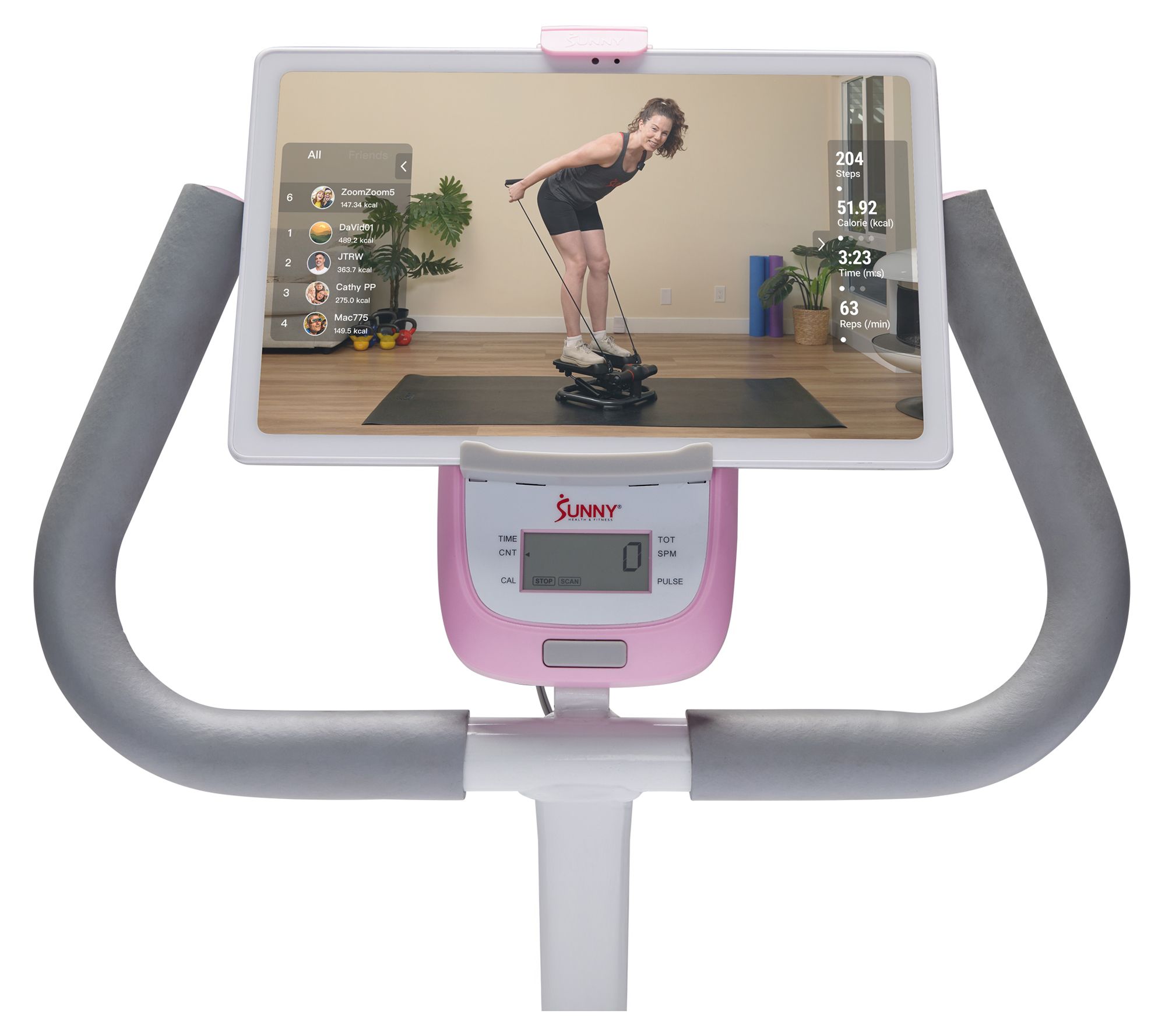 Sunny Pink Smart Stair Stepper w Handlebars & Bands