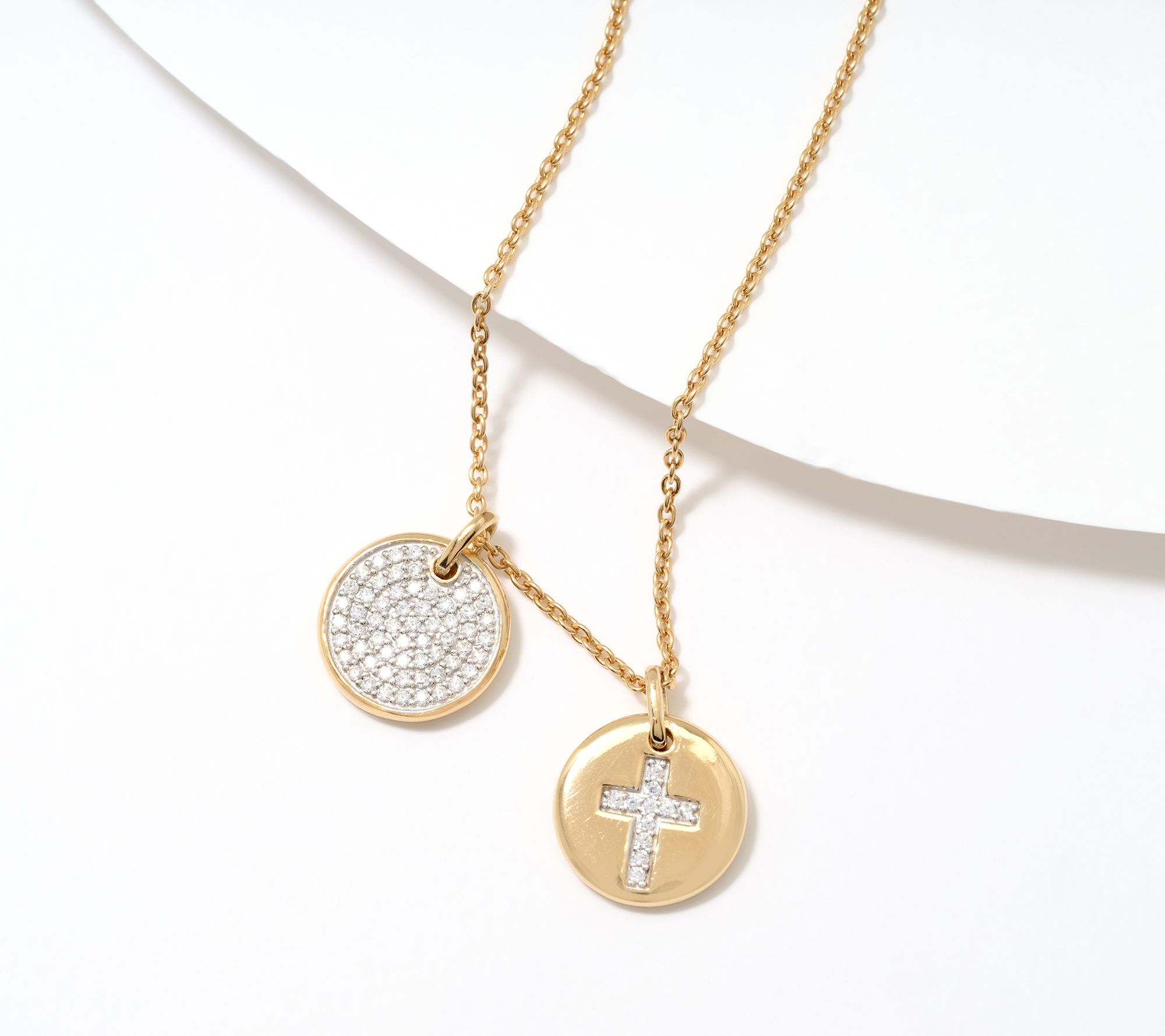 Diamonique Cross Charm Pendant Necklace, Sterling Silver