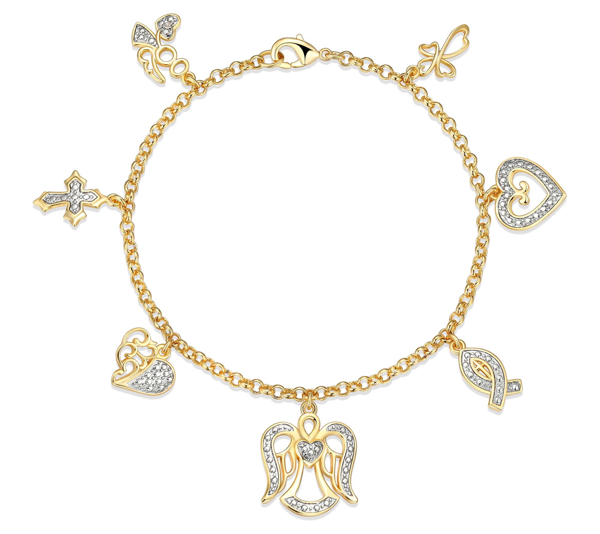18K Gold Plated Diamond Accent Multi-Charm Bracelet