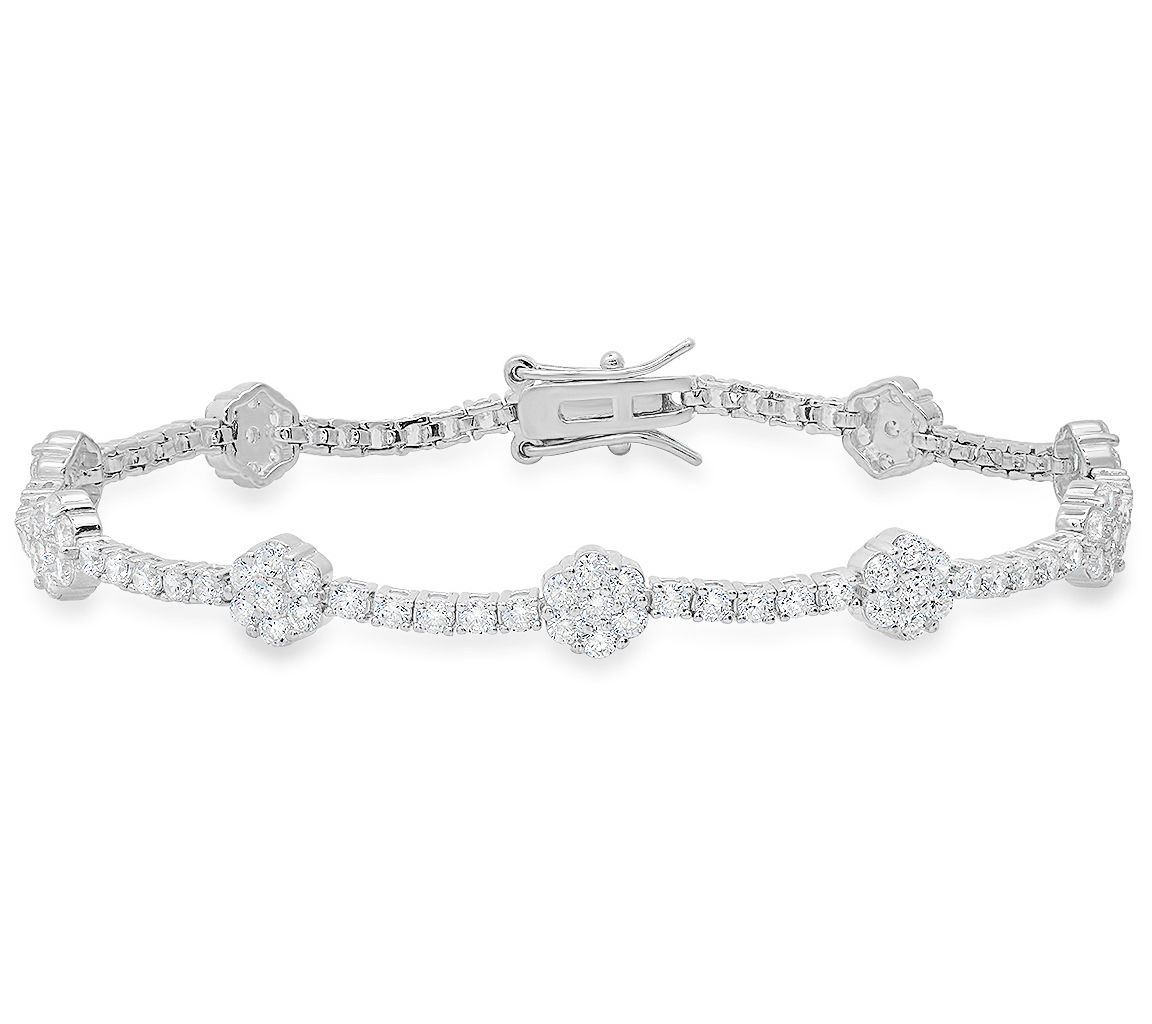 Sterling Silver Simulated Diamond Station Tennis Bracelet
