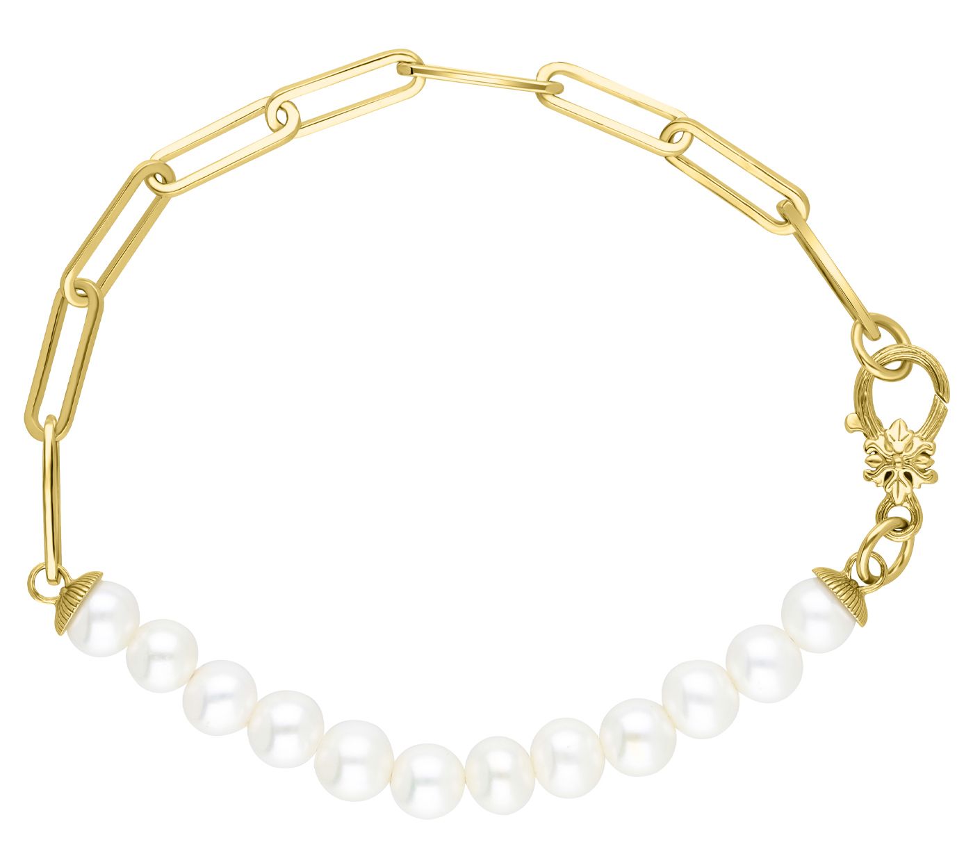 Ariva 18K Gold Clad Cultured Pearl Paper Clip Link Bracelet