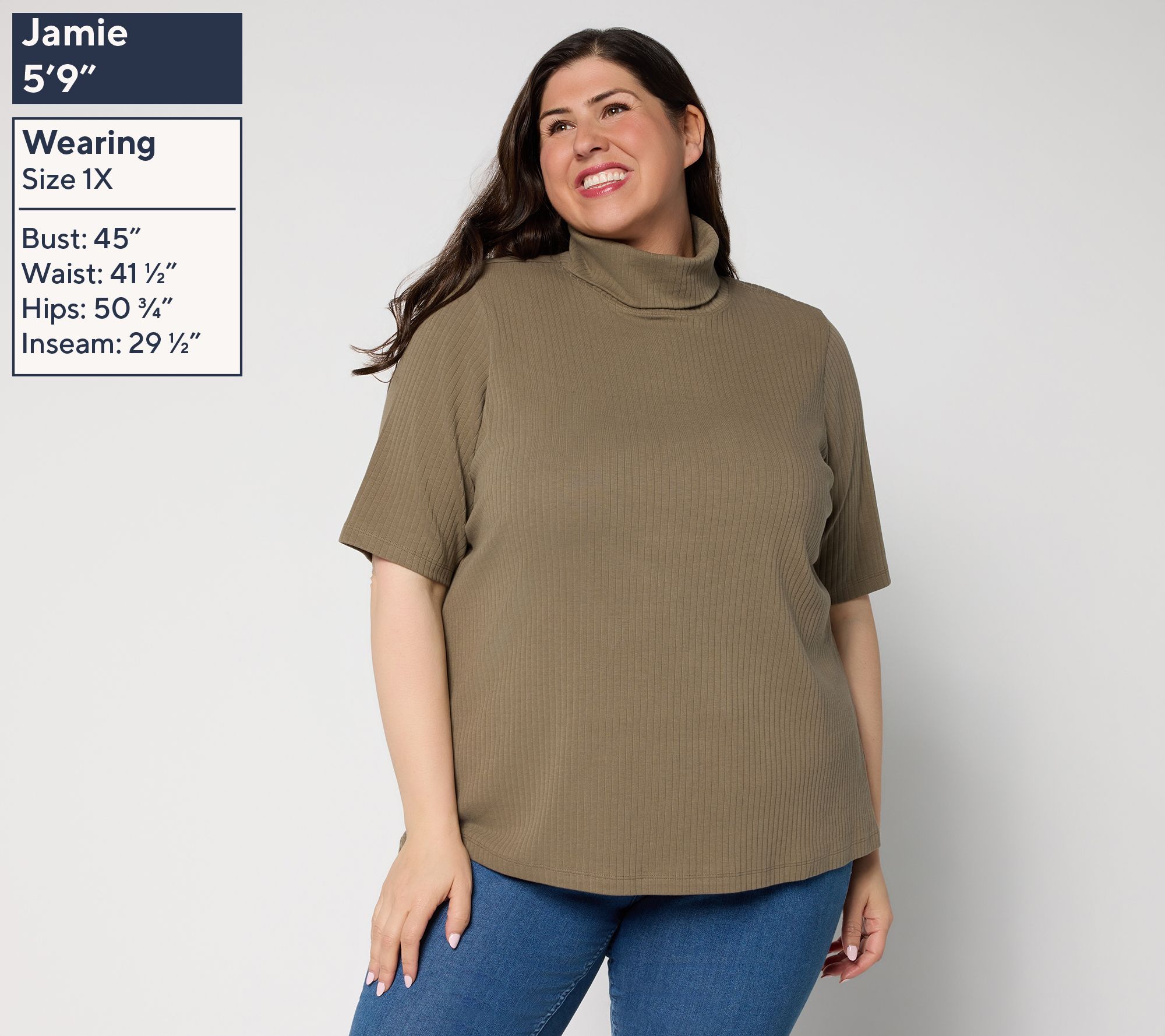 Denim & Co. Essentials Ribbed Elbow Sleeve Turtleneck Top