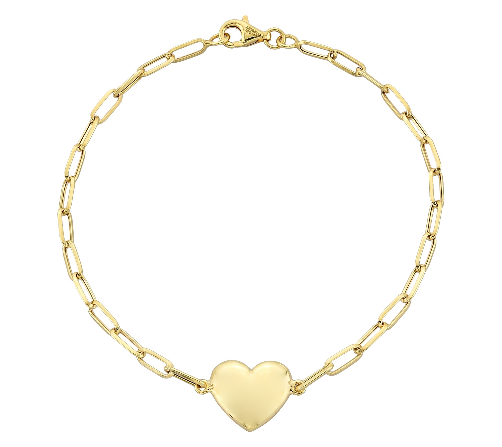 Adorna 14K Gold Paperclip Heart Design Link Bracelet