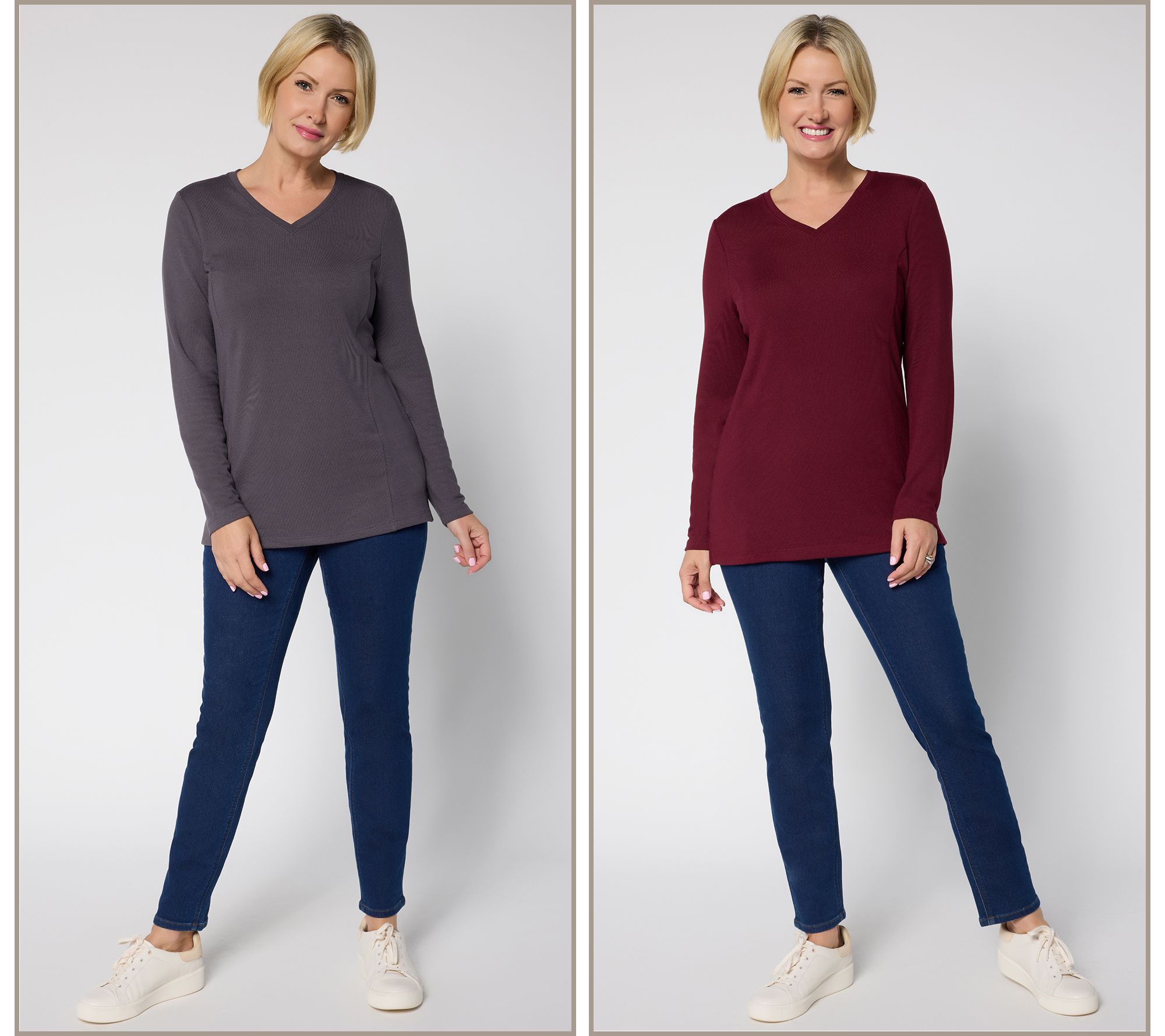Denim & Co. Essentials Heavenly Jersey 2-Pack V-Neck Tunics