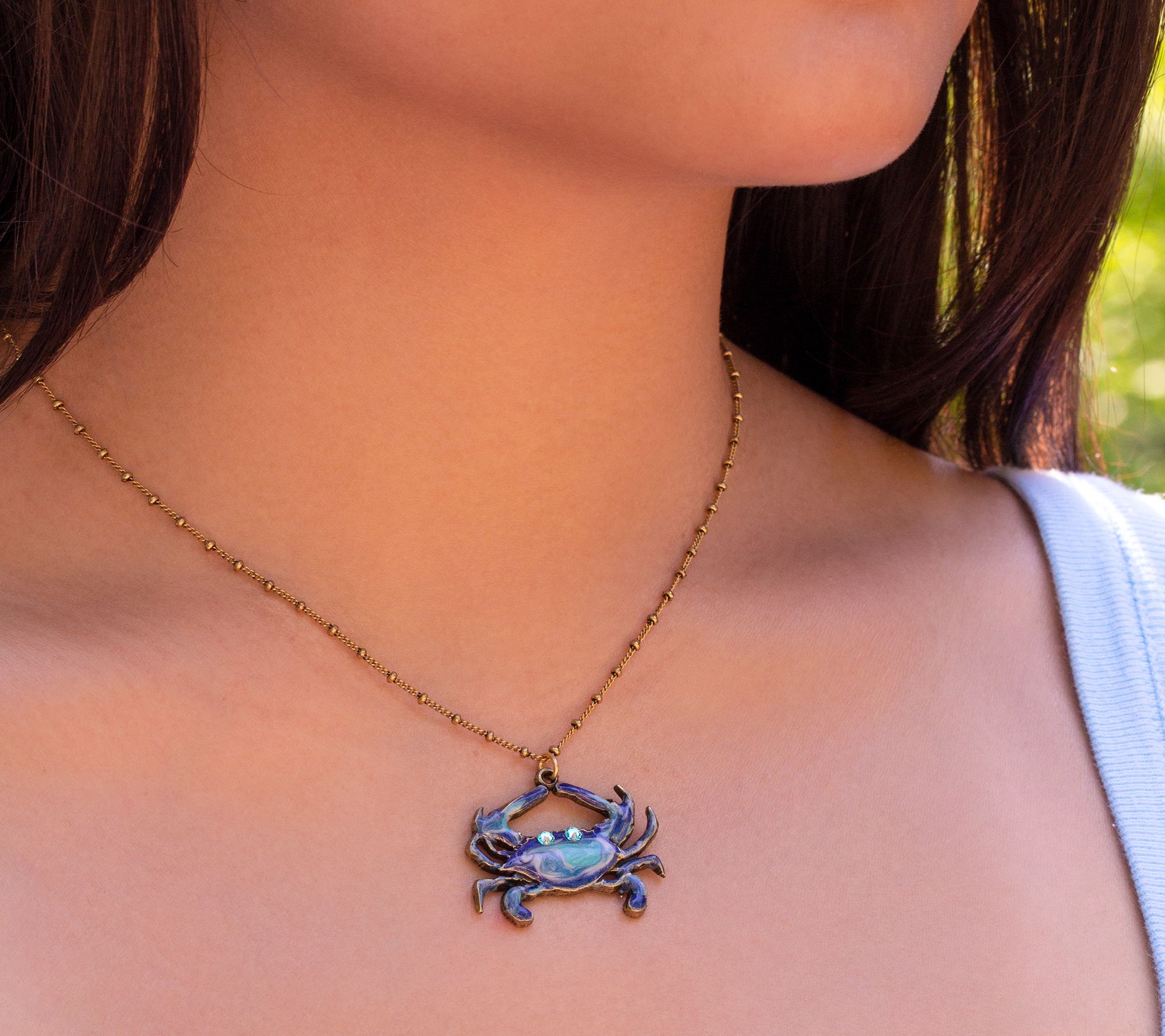Anne Koplik Enamel Blue Crab Necklace