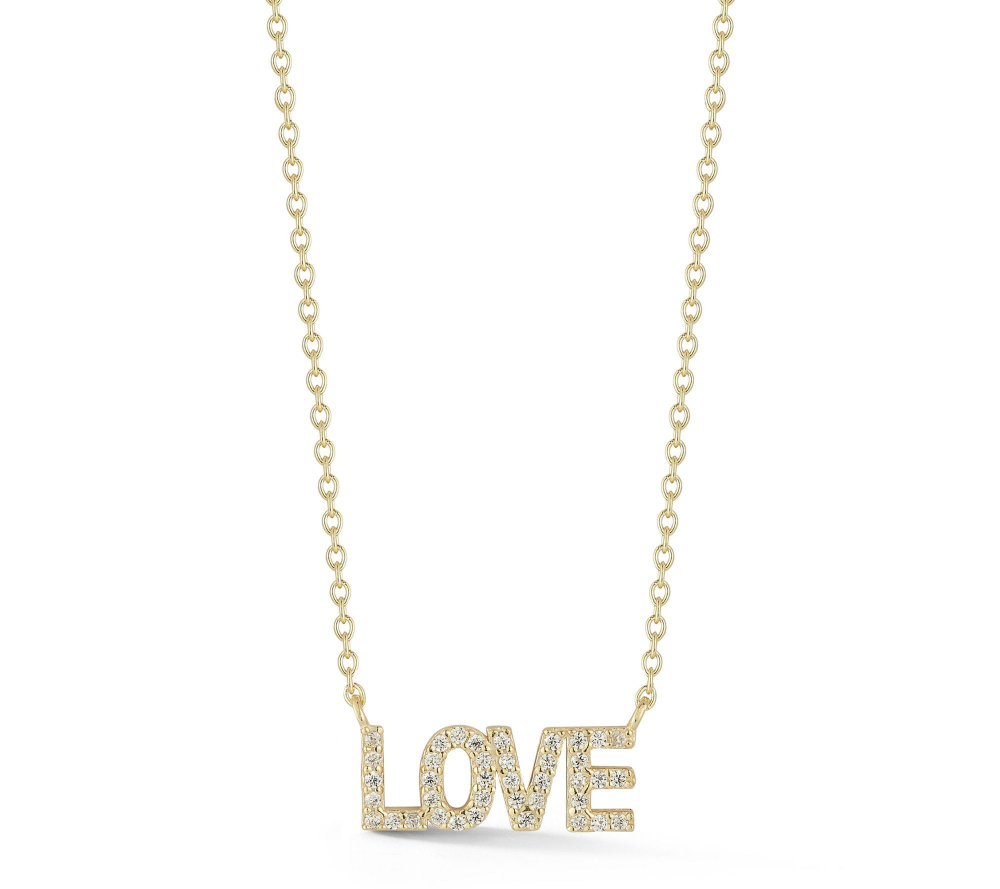 Sterlina Silver Pave Dainty Love Necklace, Sterling