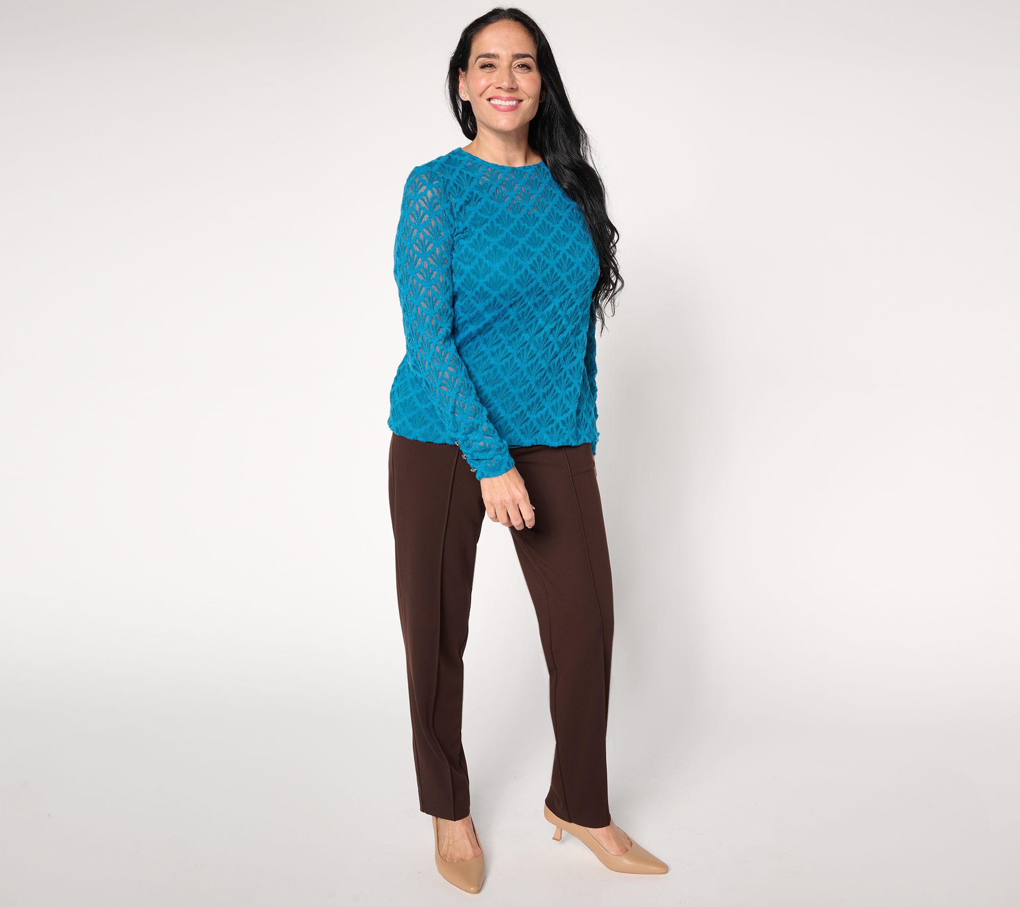 Susan Graver Knit Lace Crew Neck Long-Sleeve Top