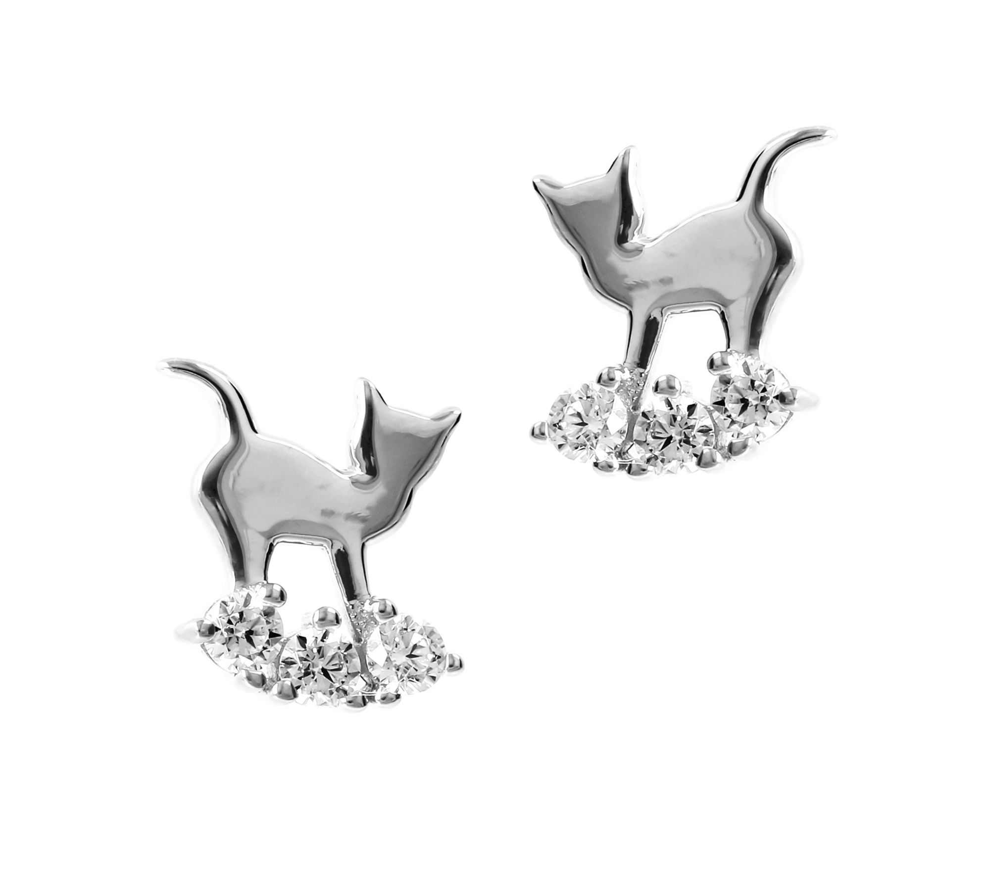Diamonique 0.30 cttw Cat Stud Earrings, Sterlin g Silver