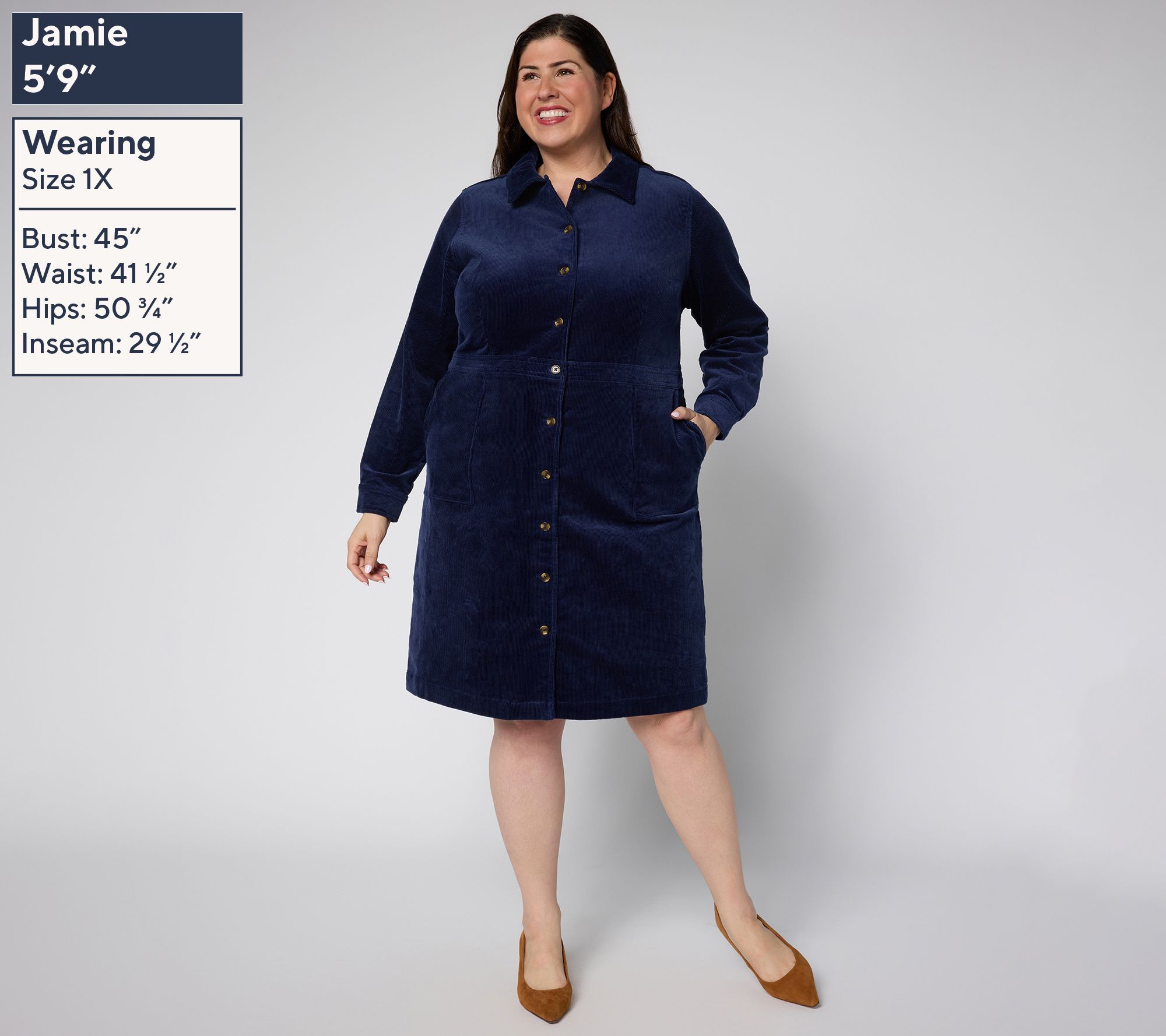 Joan Rivers Regular Stretch Corduroy Button Front Dress