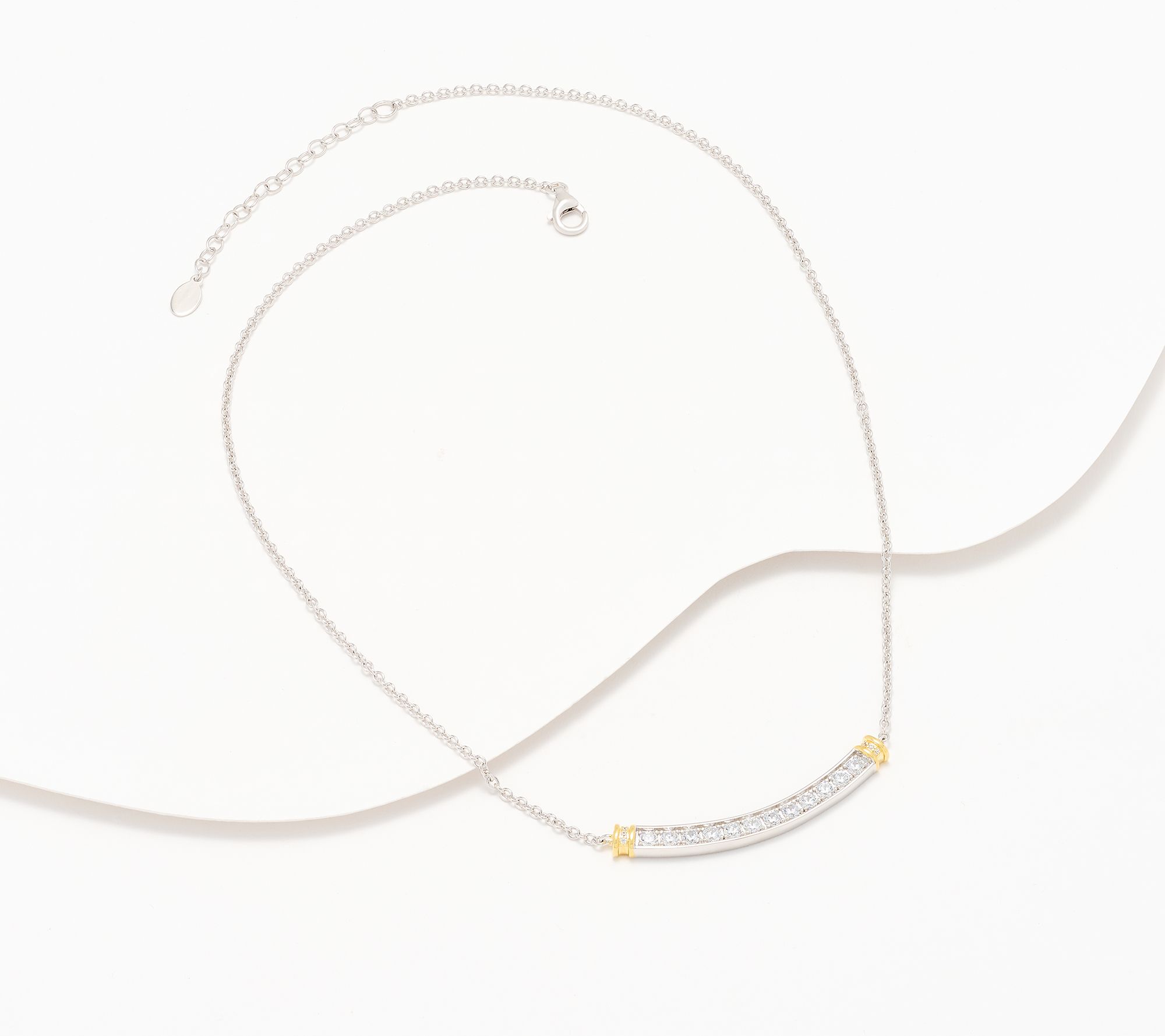 Diamonique x Kathy Levine Tivoli Two Tone Bar Necklace Sterling Silver