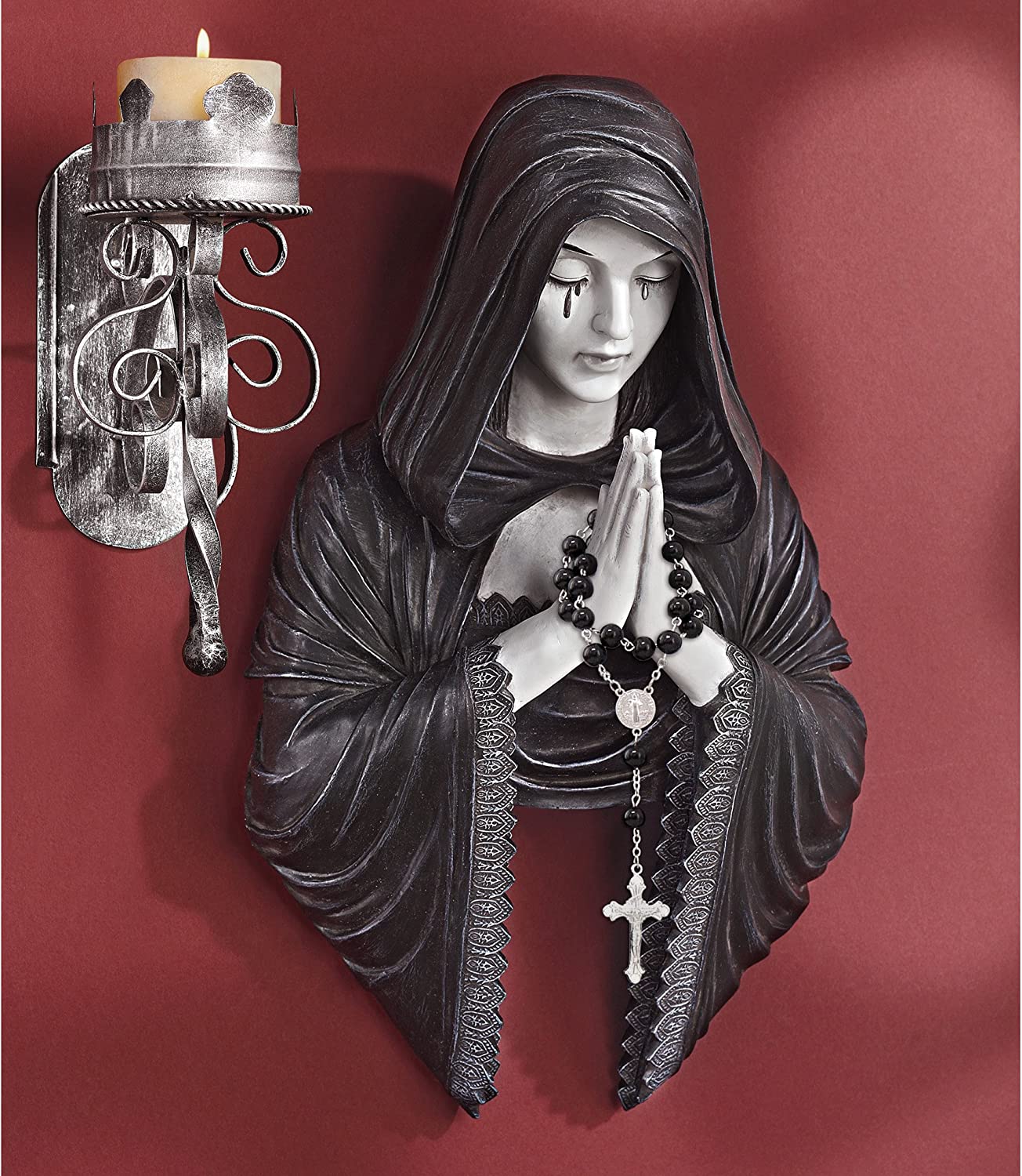 Design Toscano CL0082 Gothic Prayer Wall Sculpture, 12 Inch, Black and White Finish