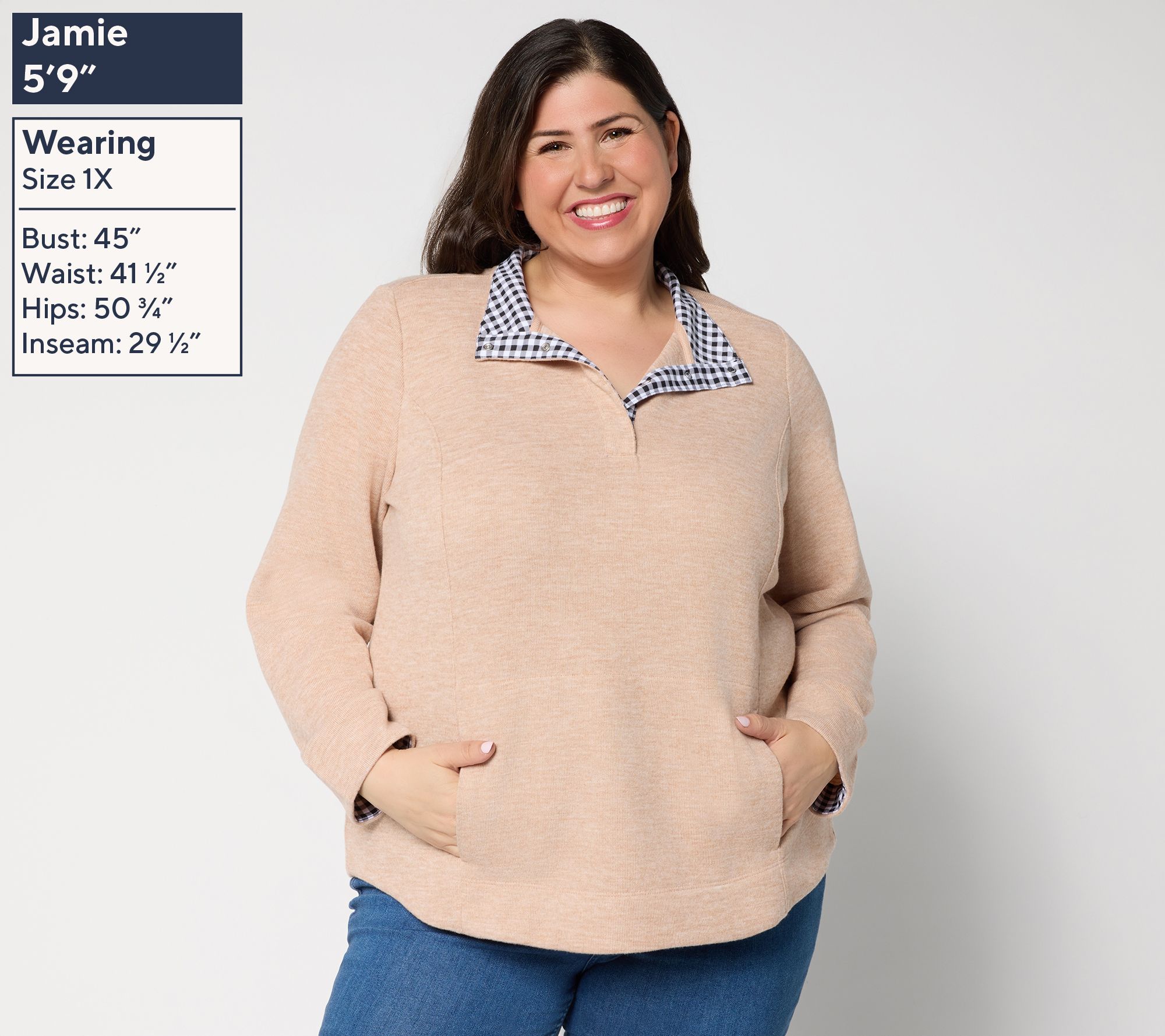 Denim & Co. Flat Back Rib Snap Henley Top with Contrast Print