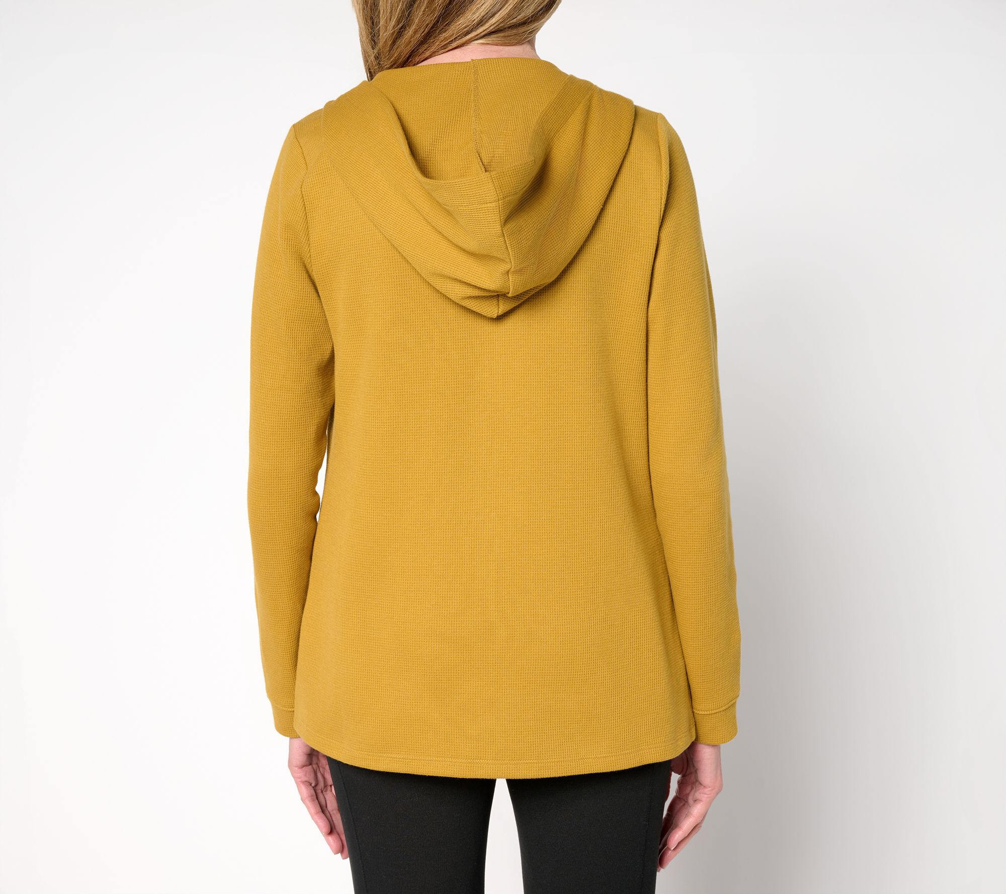 Denim & Co. Active Waffle Knit Zip Front Hooded Jacket