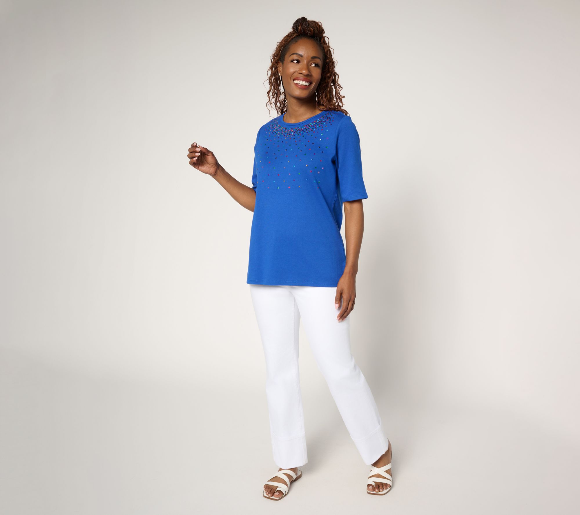 Quacker Factory Color Pop Sequin Elbow Sleeve Top