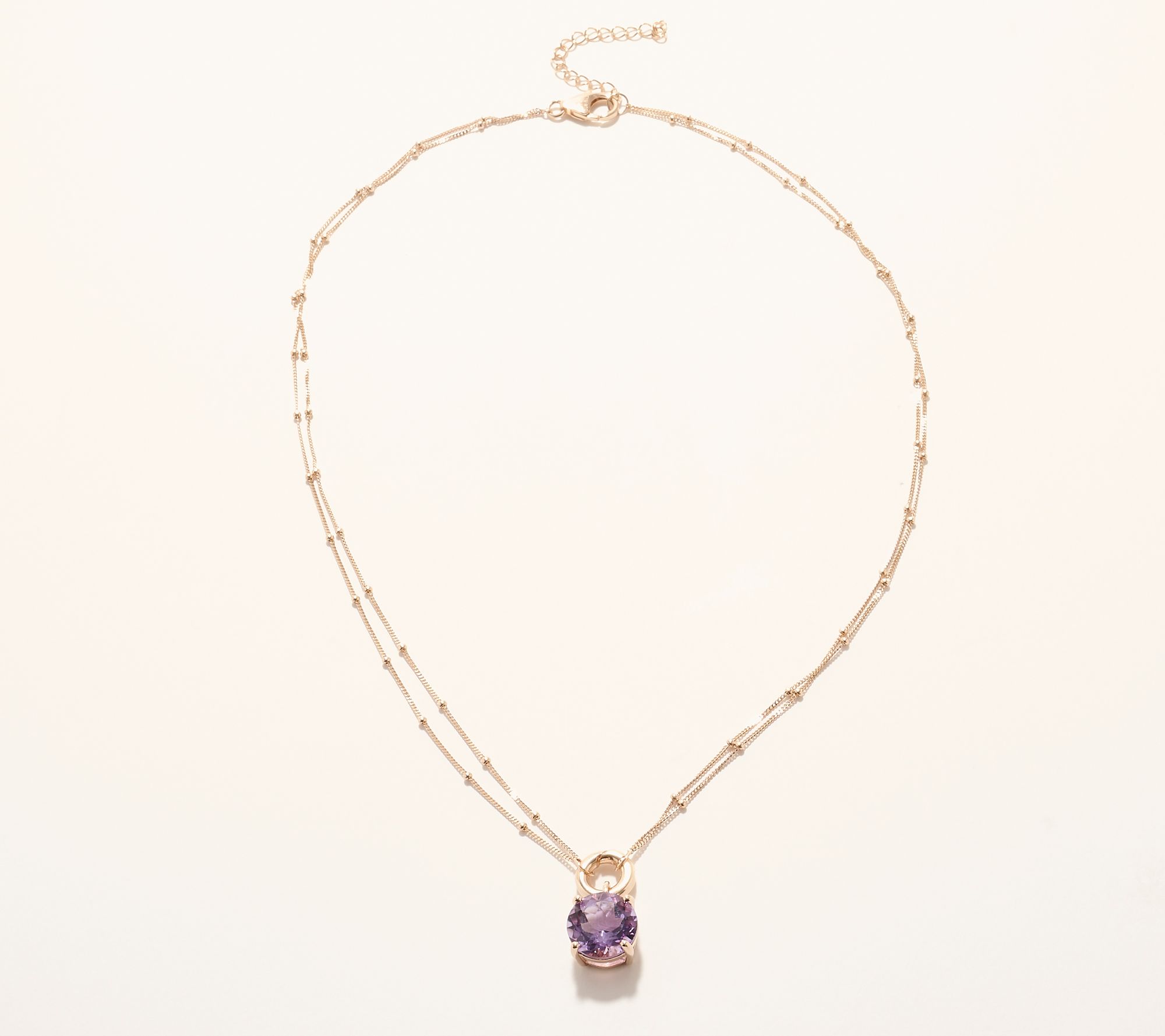 Affinity Gems Round Amethyst Solitare Charm Necklace, Sterling Silver
