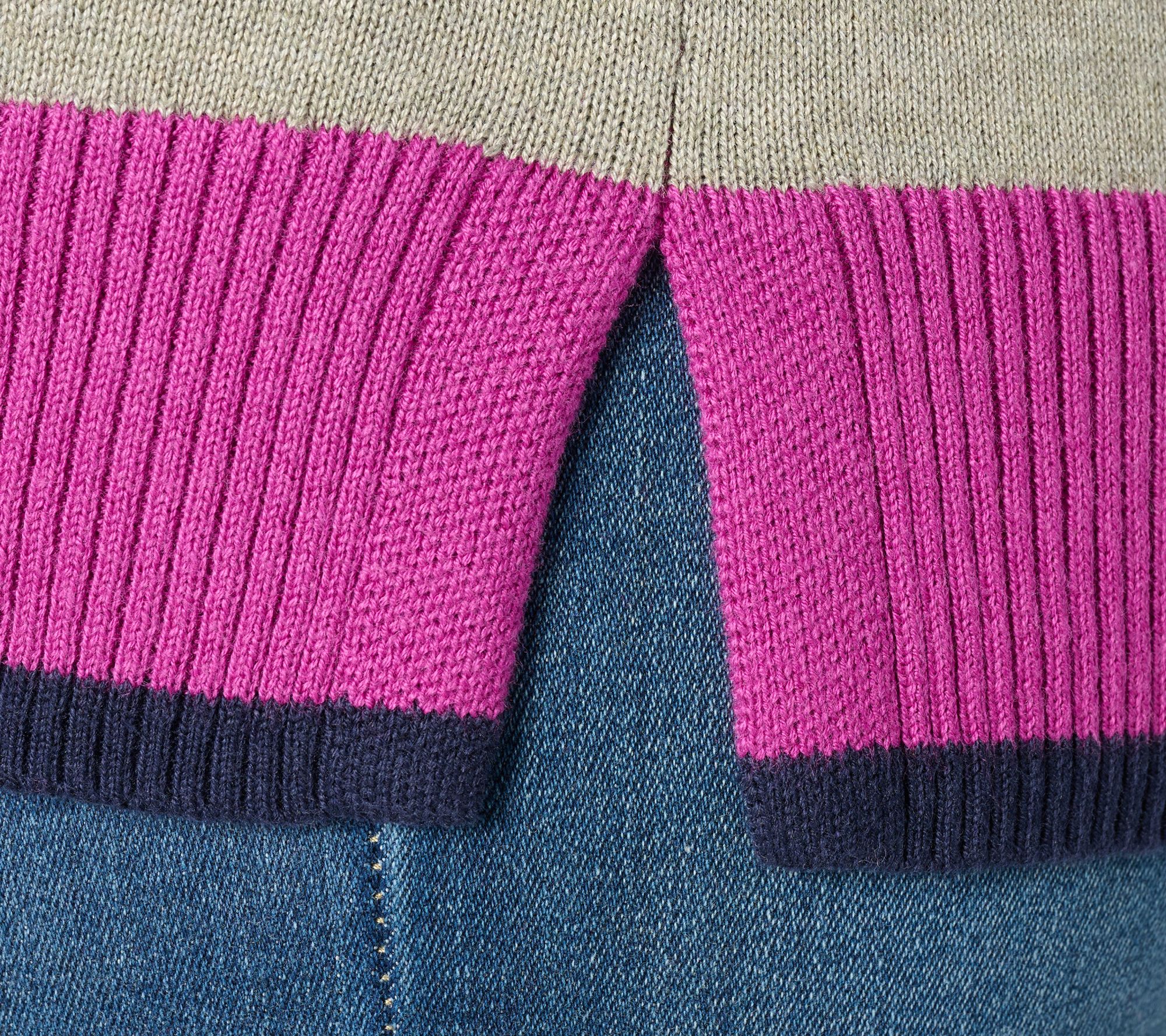 Belle by Kim Gravel Wide Striped Sweater with Pop Tipping