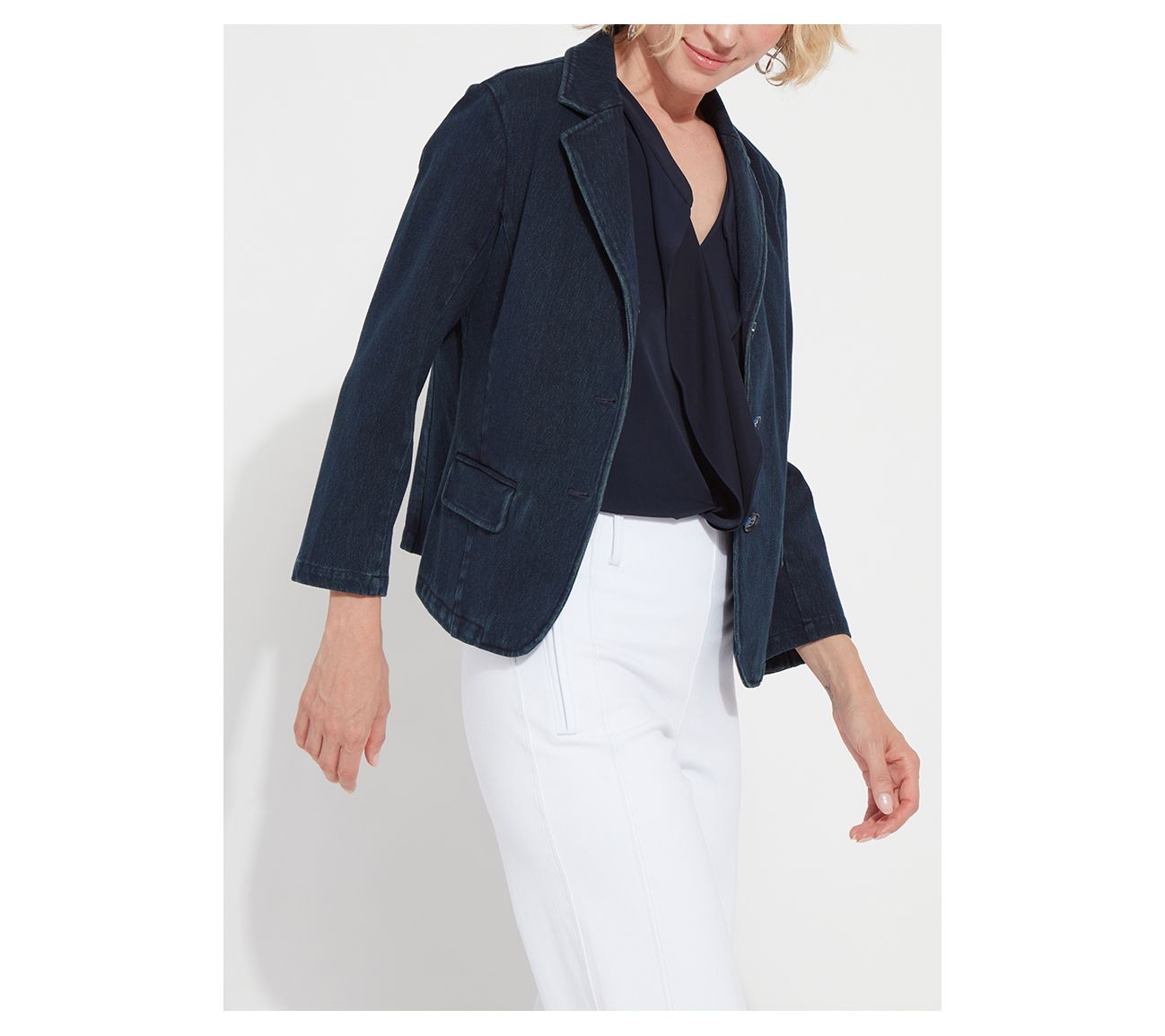 Lysse New York Della Denim Cropped Bracelet Sleeve Blazer