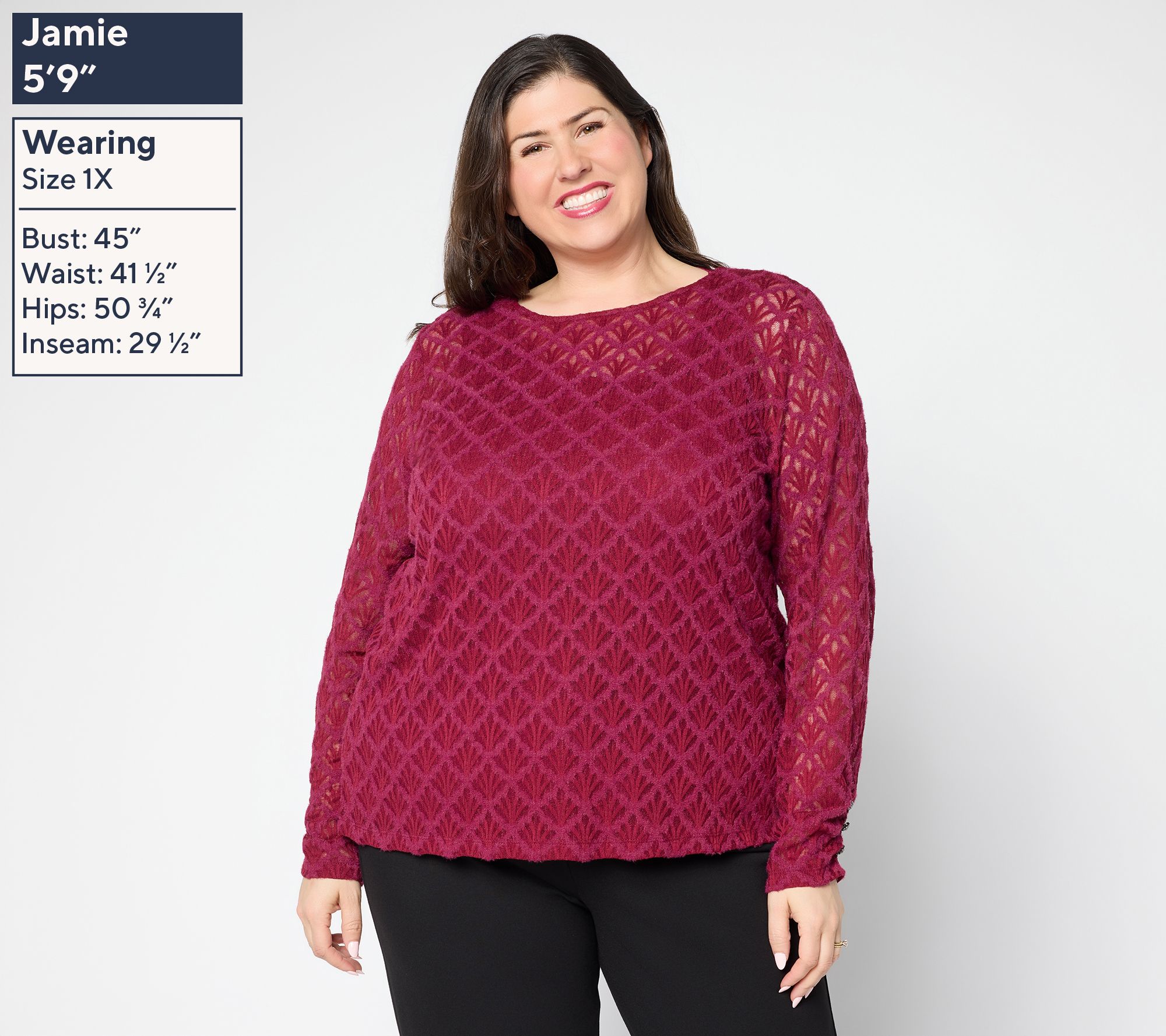 Susan Graver Knit Lace Crew Neck Long-Sleeve Top