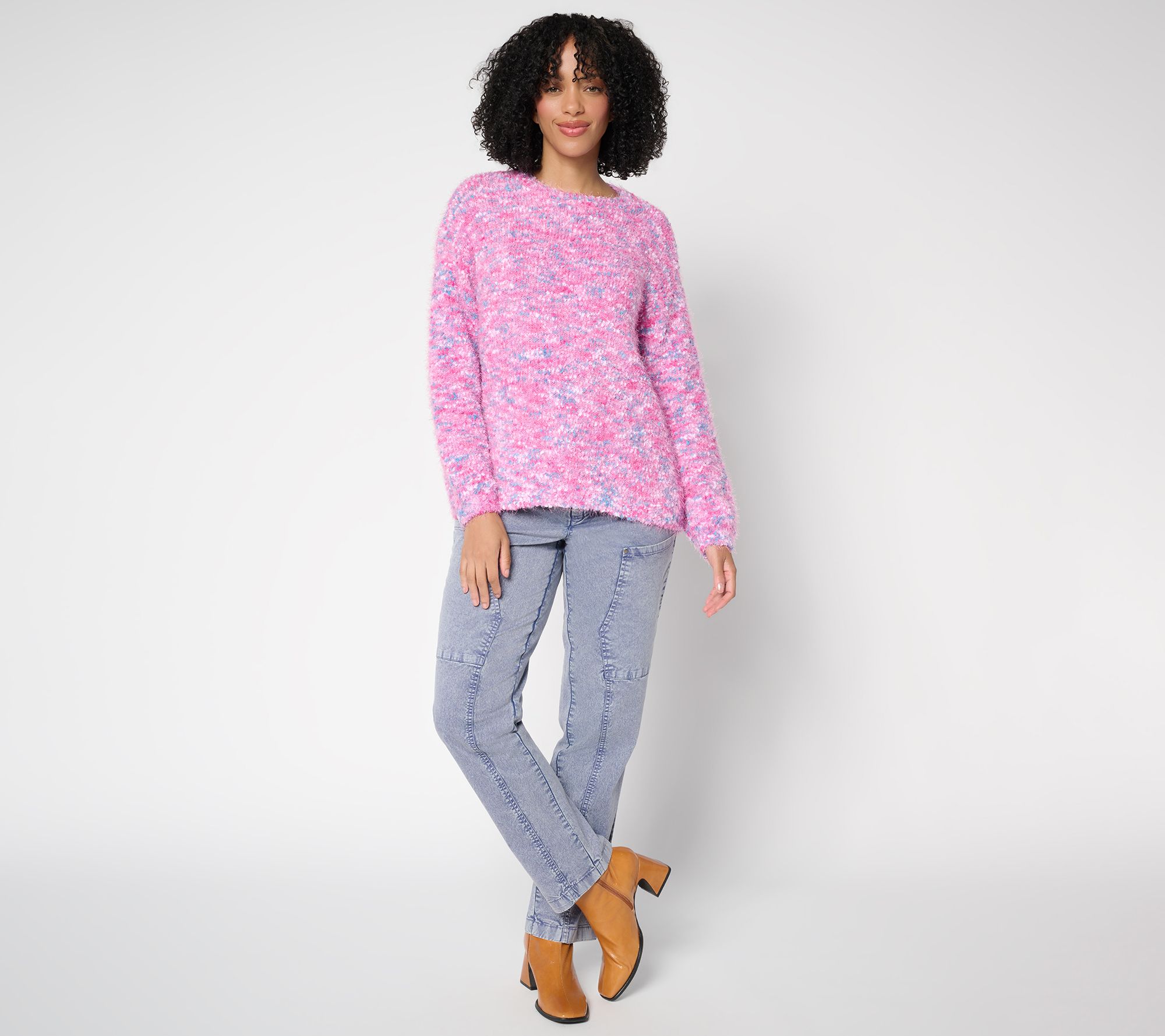 LOGO by Lori Goldstein Confetti Yarn High Low Hem Sweater